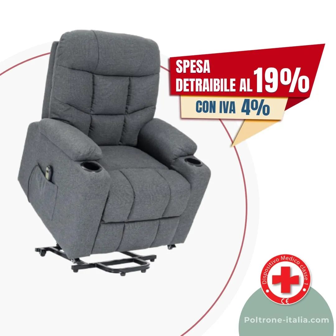 Poltrone Italia Patty 1 Poltrona Relax Alzapersona Grigio con Kit 4 Ruote - immagine 3