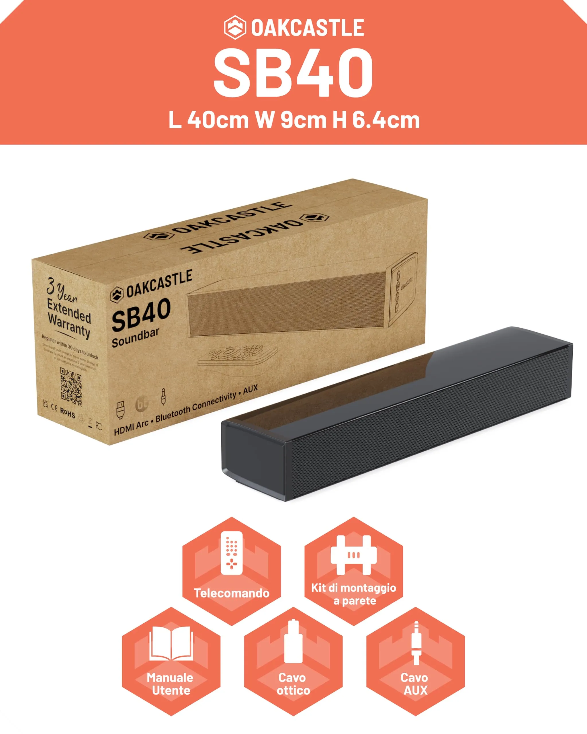 Oakcastle SB40 Bluetooth Soundbar Home Theater 60W - immagine 7