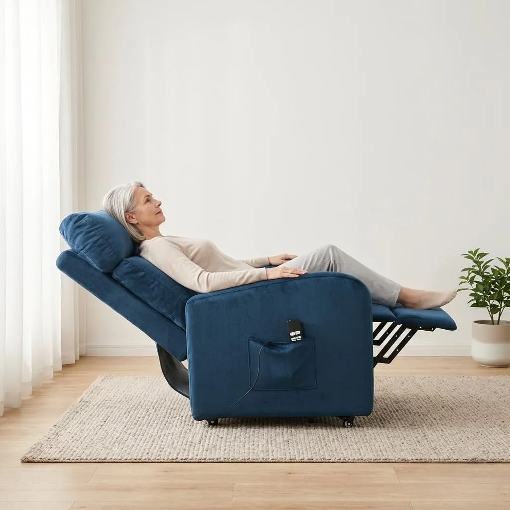 POLTRONE ITALIA Poltrona Relax Elettrica 2 motori, Elevabile, Sfoderabile e Lavabile, Blu - immagine 2
