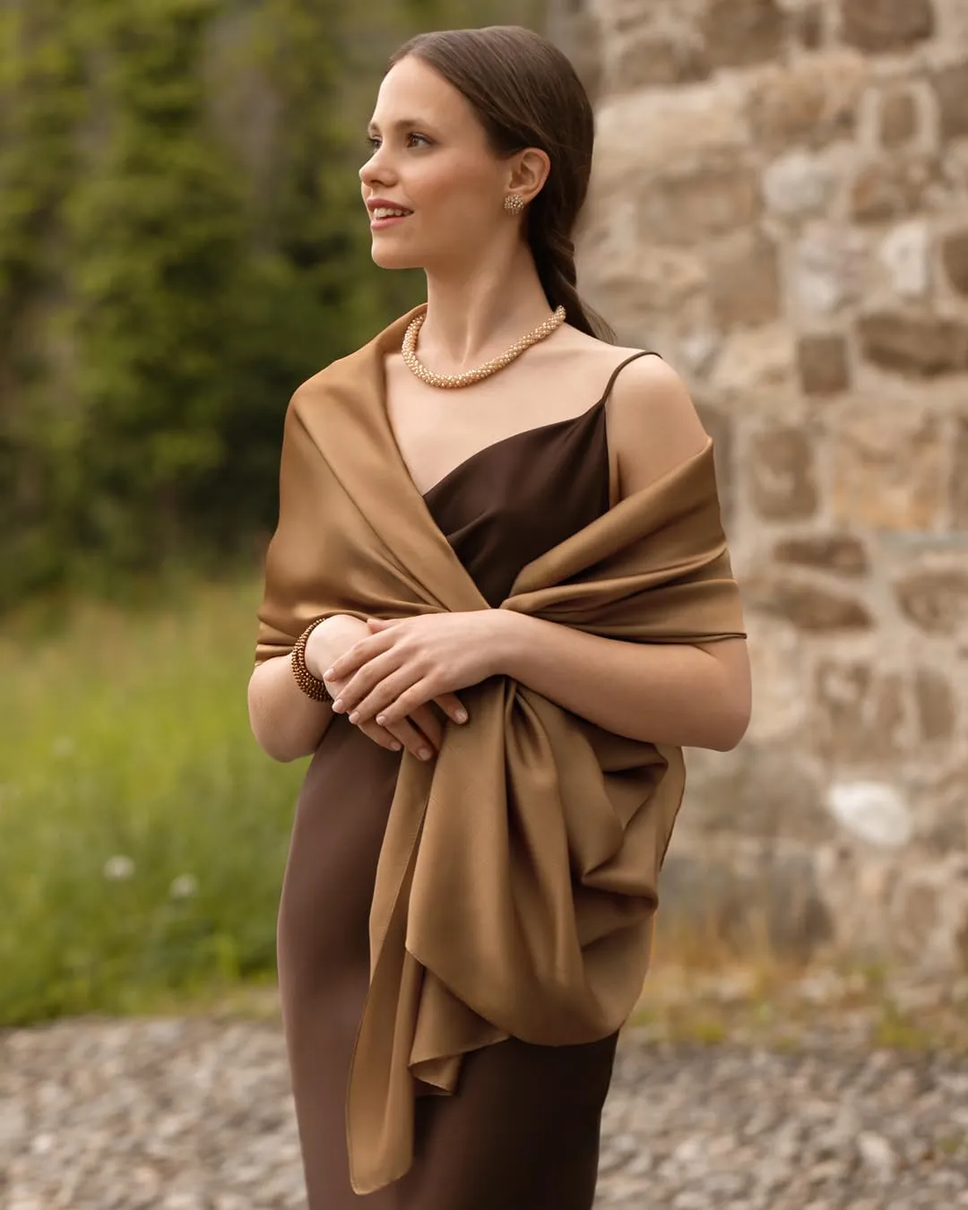 MAPIMANIA Stola Donna in Misto Seta 180x90 cm Bronzo - immagine 5