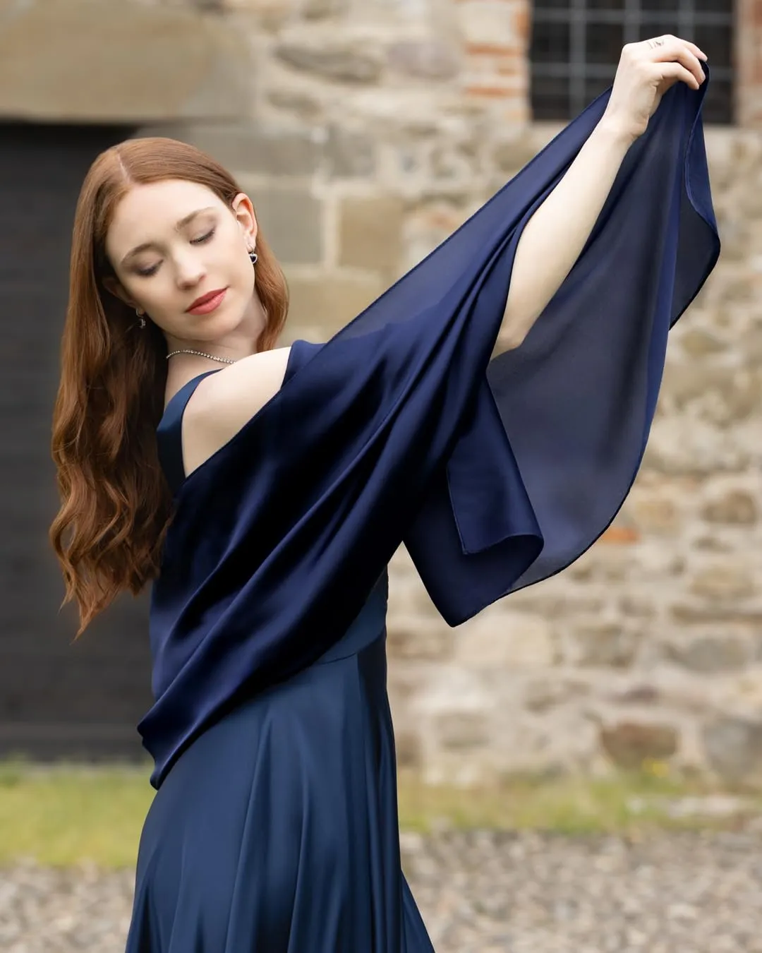 MAPIMANIA Stola Donna in Misto Seta 180x90 cm - Blu - immagine 5
