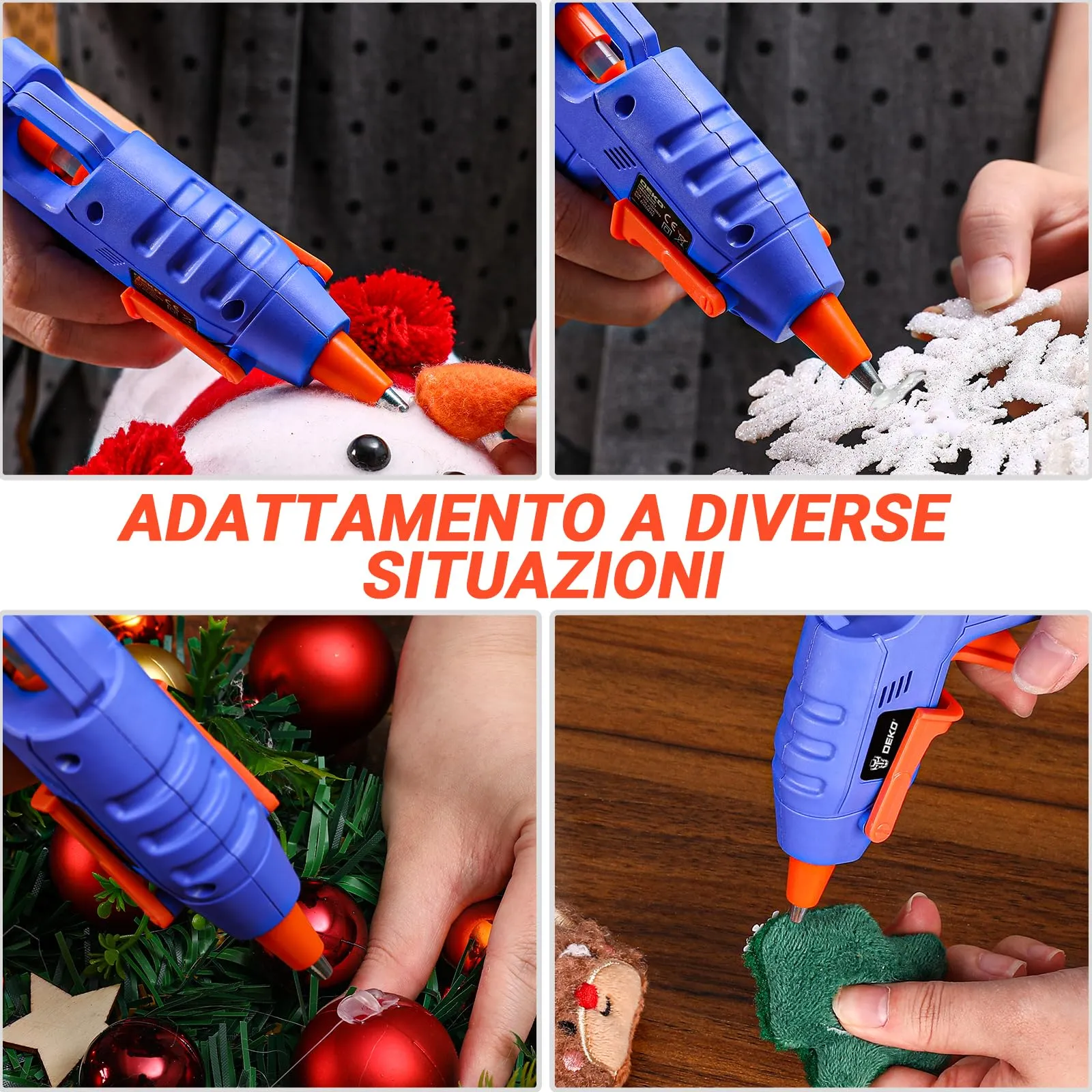 DEKOPRO Pistola Colla a Caldo 20W con 30 Stick di Colla, Blu Navy-Arancione - immagine 7