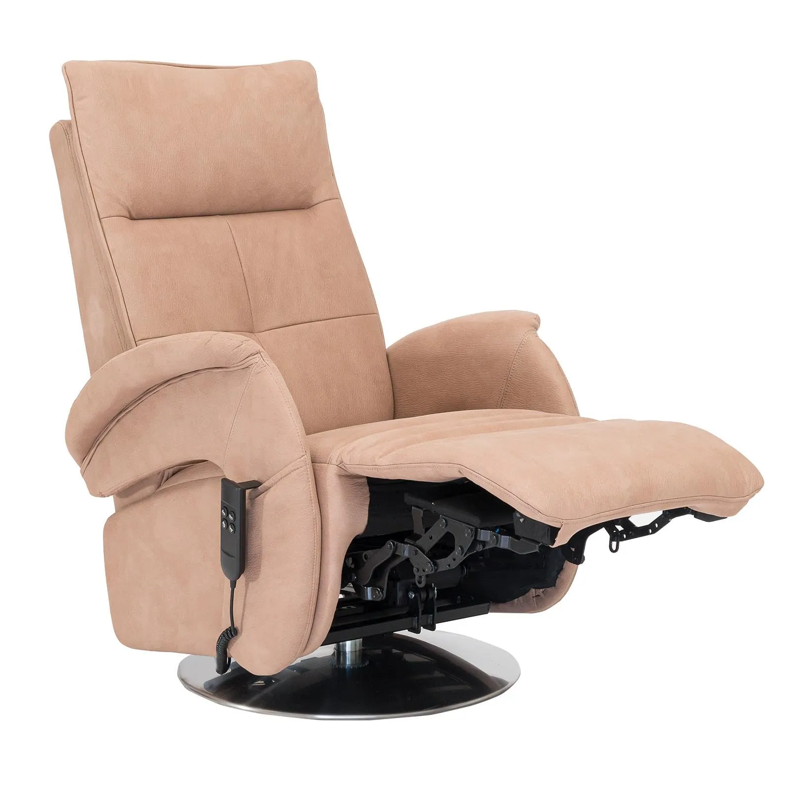 Poltrone Italia Huk Poltrona Relax Elettrica 2 motori, reclinazione indipendente schienale e pediera, base girevole in acciaio, Tortora - immagine 6