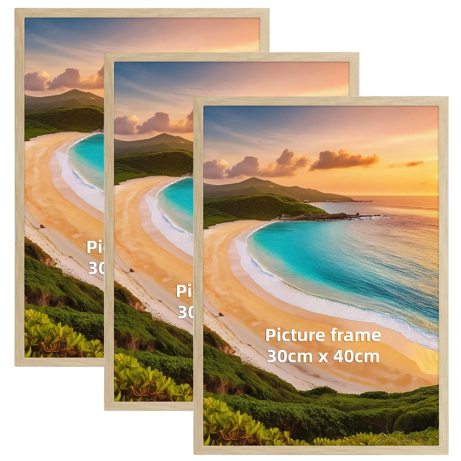 Hoikwo PVC Picture Frames, 30x40 cm, Natural Wood, Set of 3 - immagine 1