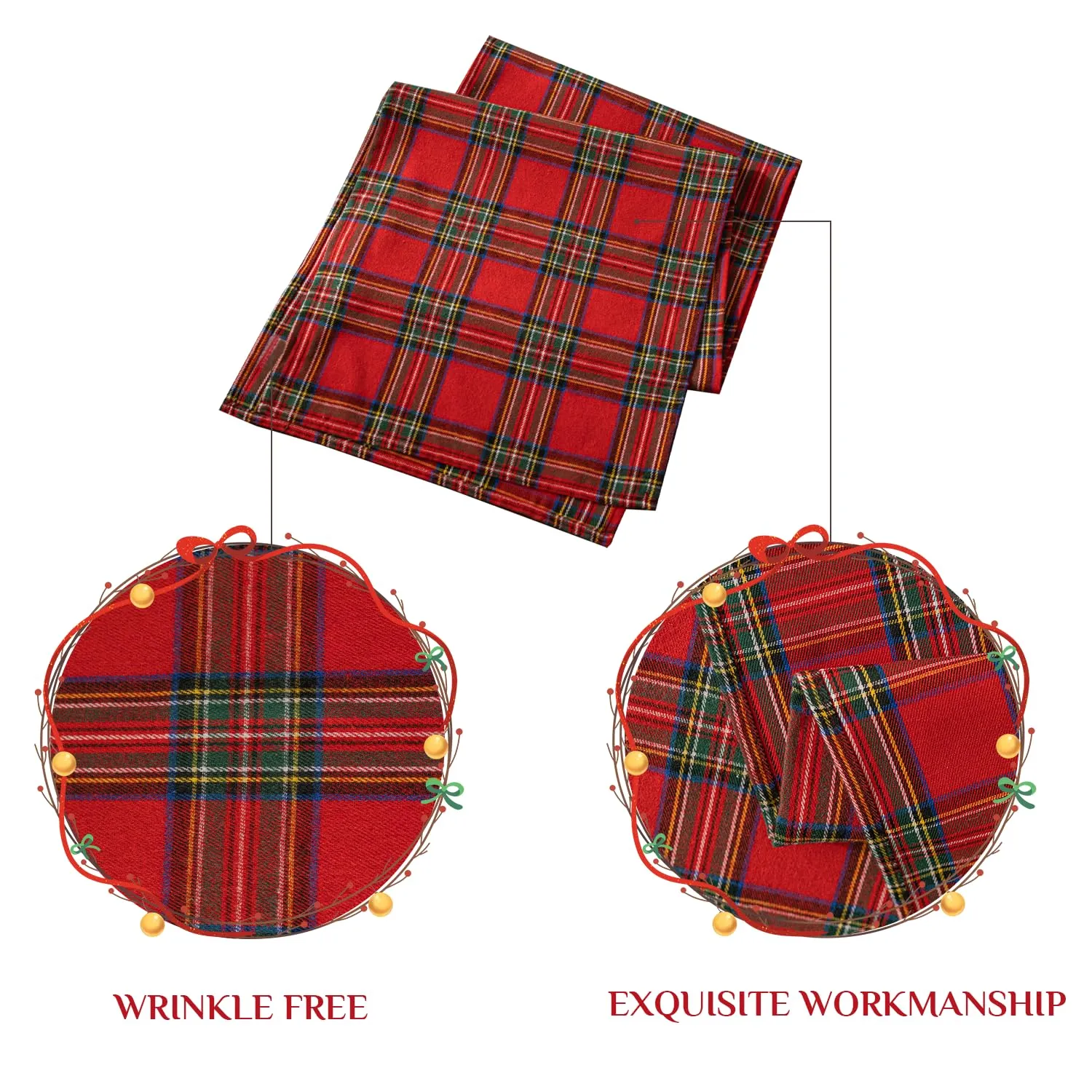 Softalker Runner da tavola natalizio a scacchi rosso, 33 x 304,8 cm - immagine 4