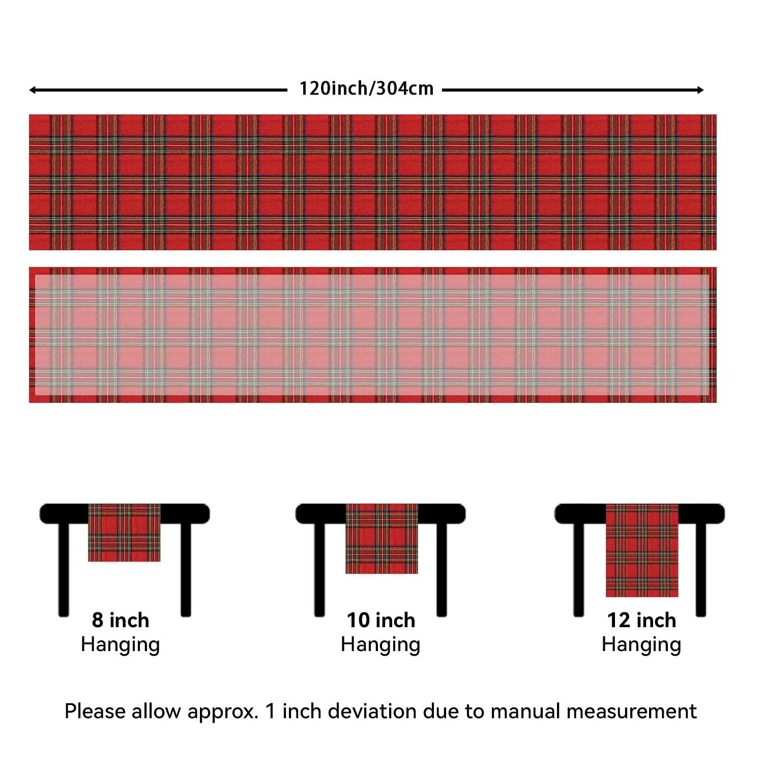 Softalker Runner da tavola natalizio a scacchi rosso, 33 x 304,8 cm - immagine 5