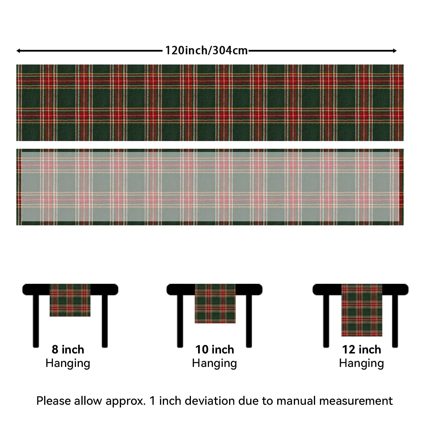 Softalker Runner da Tavola Natalizio a Scacchi Tartan Buffalo Plaid Verde, Antimacchia e Lavabile, 33 x 304,8 cm - immagine 5
