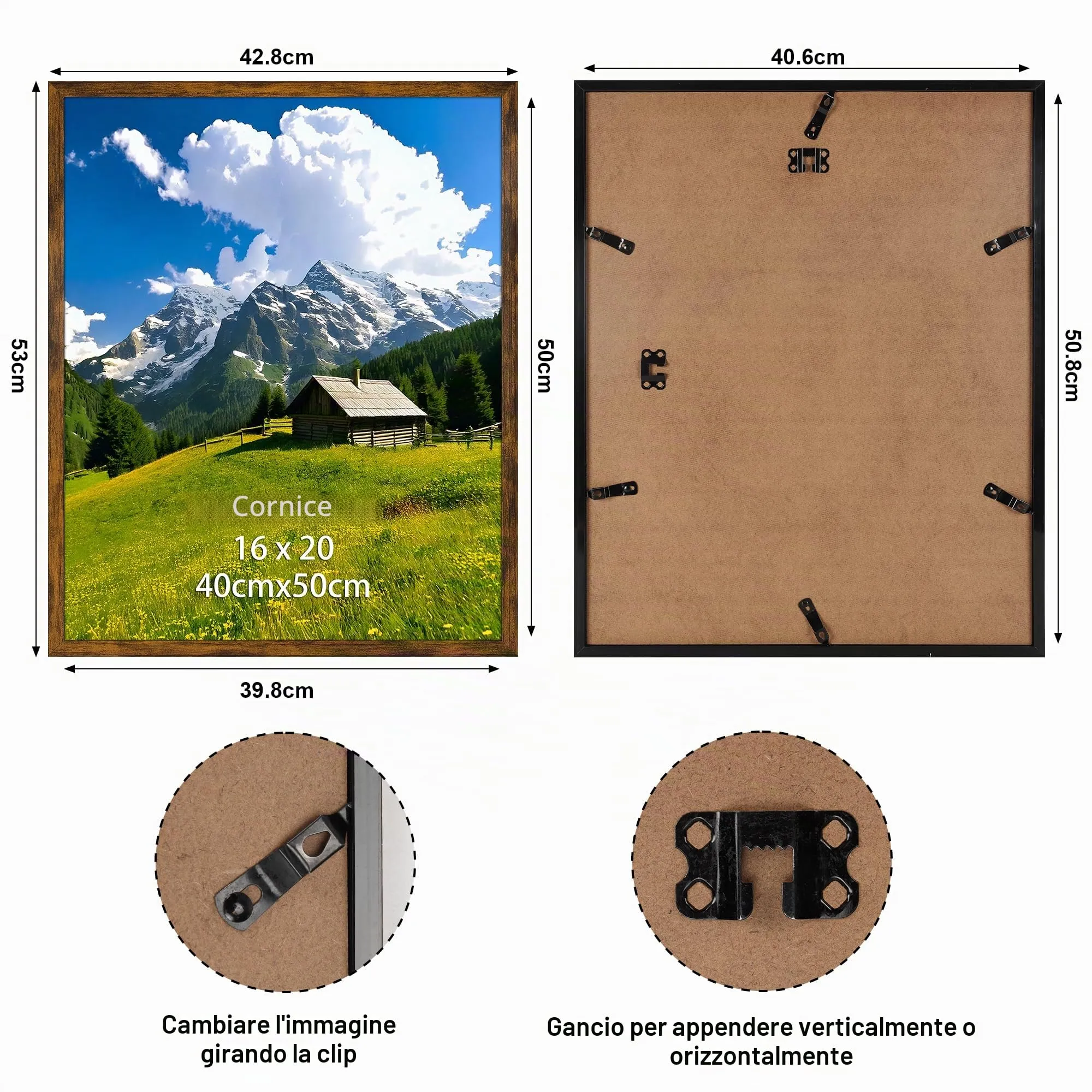 Ditwis Cornice 40x50 cm Marrone per Poster, Foto e Opere d'Arte - immagine 2