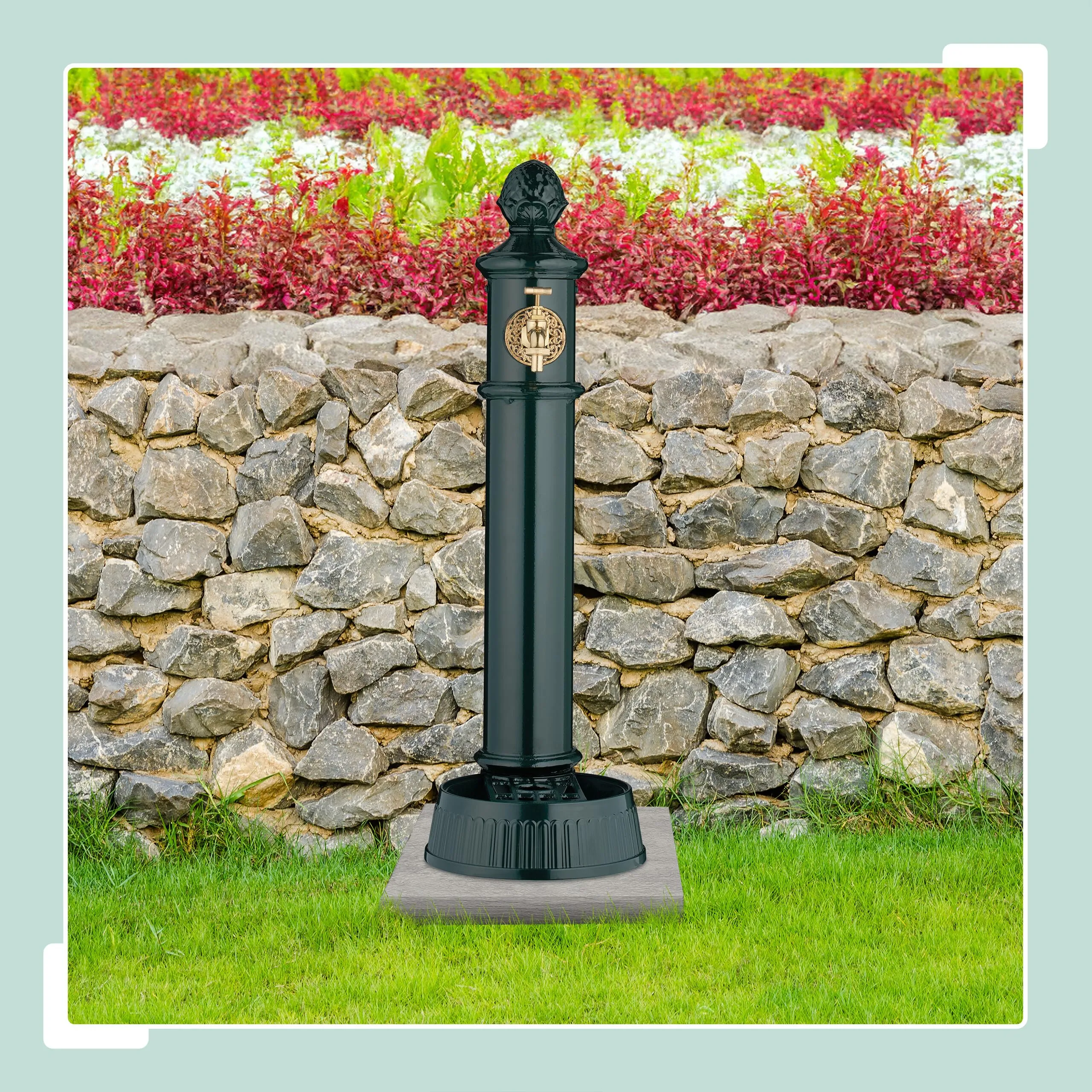 Relaxdays Fontana da Giardino in Stile Antico con Rubinetto e Vaschetta, 83x26x31,5 cm, Verde - immagine 2