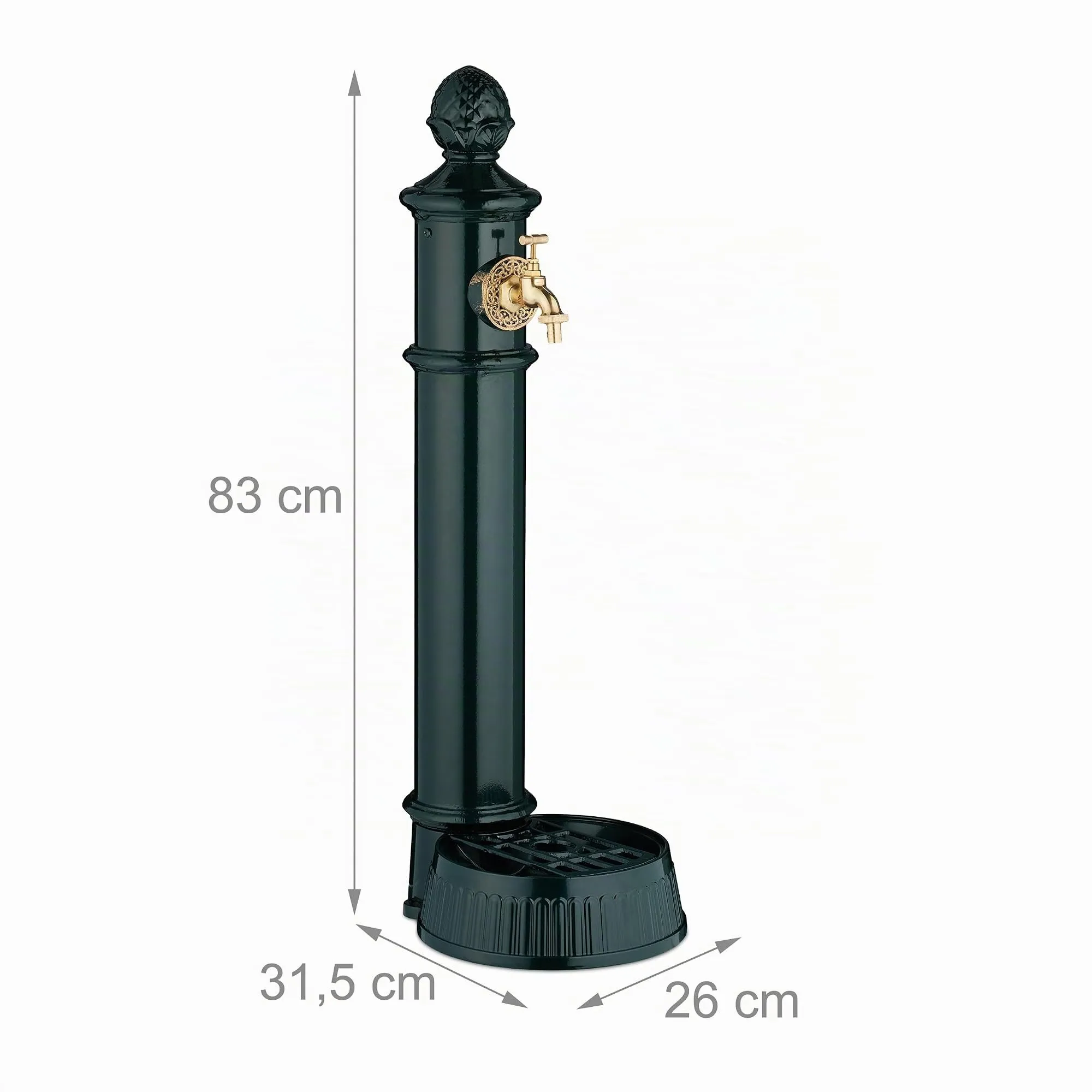 Relaxdays Fontana da Giardino in Stile Antico con Rubinetto e Vaschetta, 83x26x31,5 cm, Verde - immagine 4