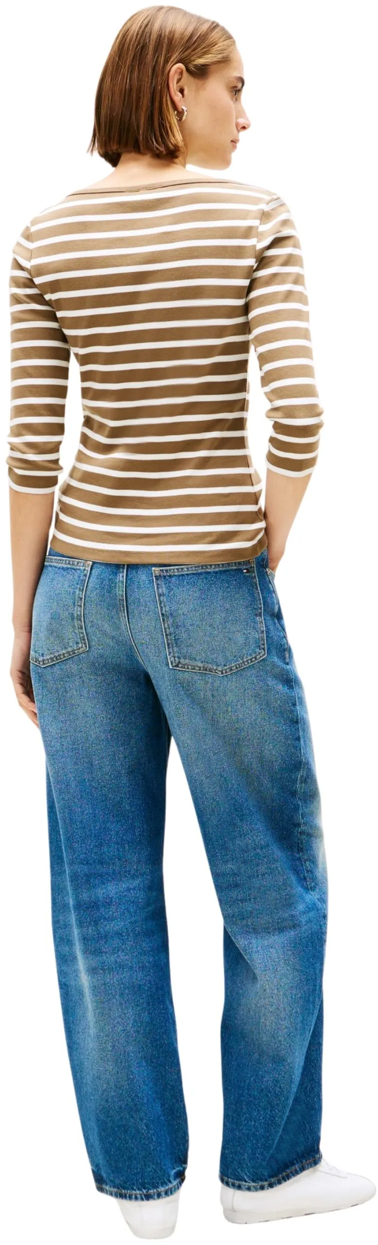 Tommy Hilfiger Donna Maglietta Maniche Lunghe New Cody Slim Scollo a Barca, Nordic Taupe/Ecru STP, XXS - immagine 2