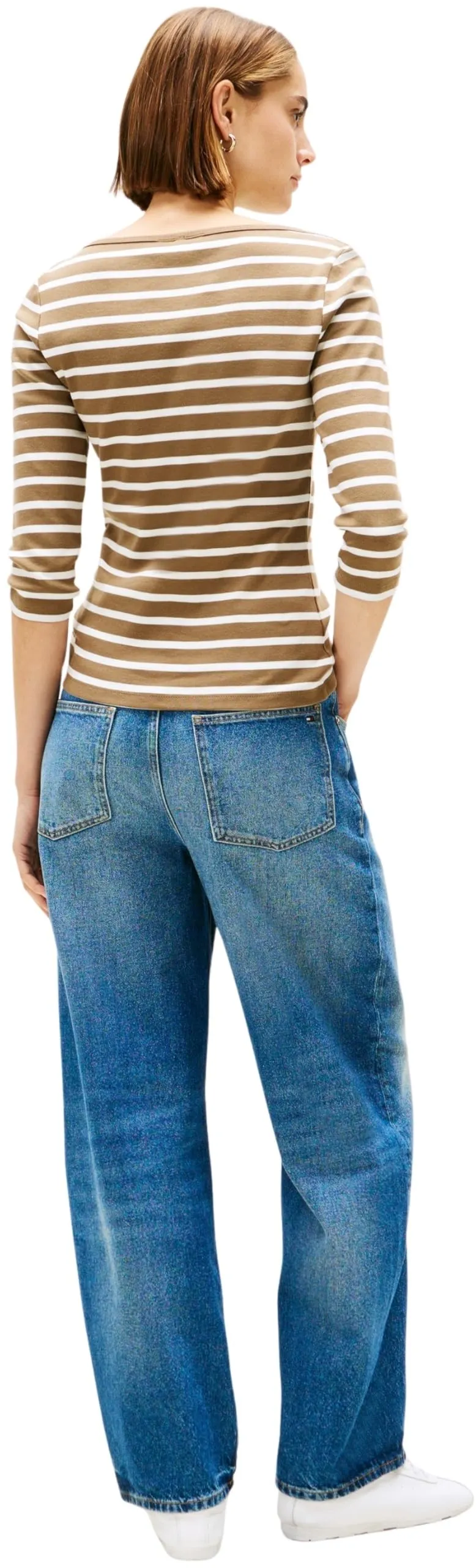 Tommy Hilfiger Donna Maglietta Maniche Lunghe New Cody Slim Scollo a Barca, Nordic Taupe/Ecru STP, XXS - immagine 3