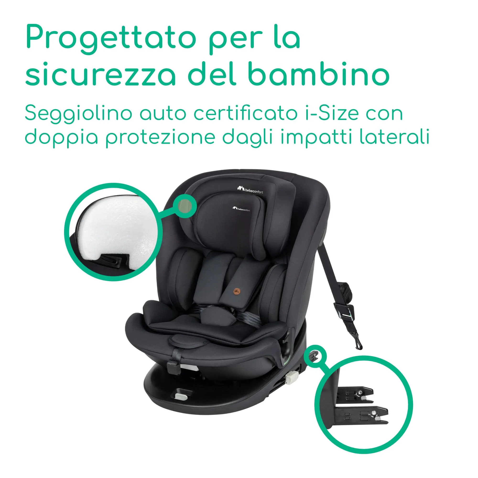 Bebeconfort RevolveFix 360 i-Size Seggiolino Auto 0-36 kg, 0-12 anni, ISOFIX con Top Tether, Full Black - immagine 4