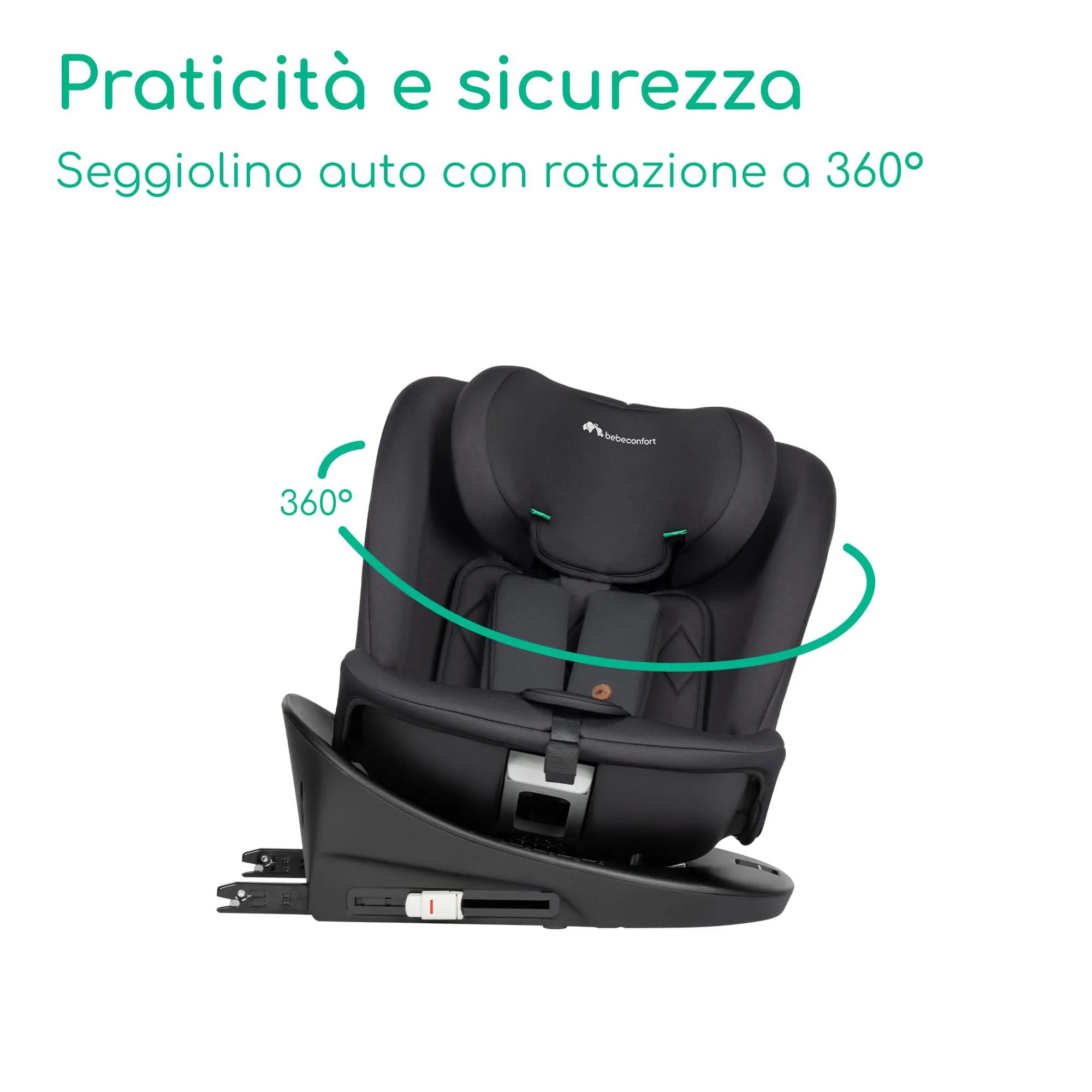 Bebeconfort RevolveFix 360 i-Size Seggiolino Auto 0-36 kg, 0-12 anni, ISOFIX con Top Tether, Full Black - immagine 5