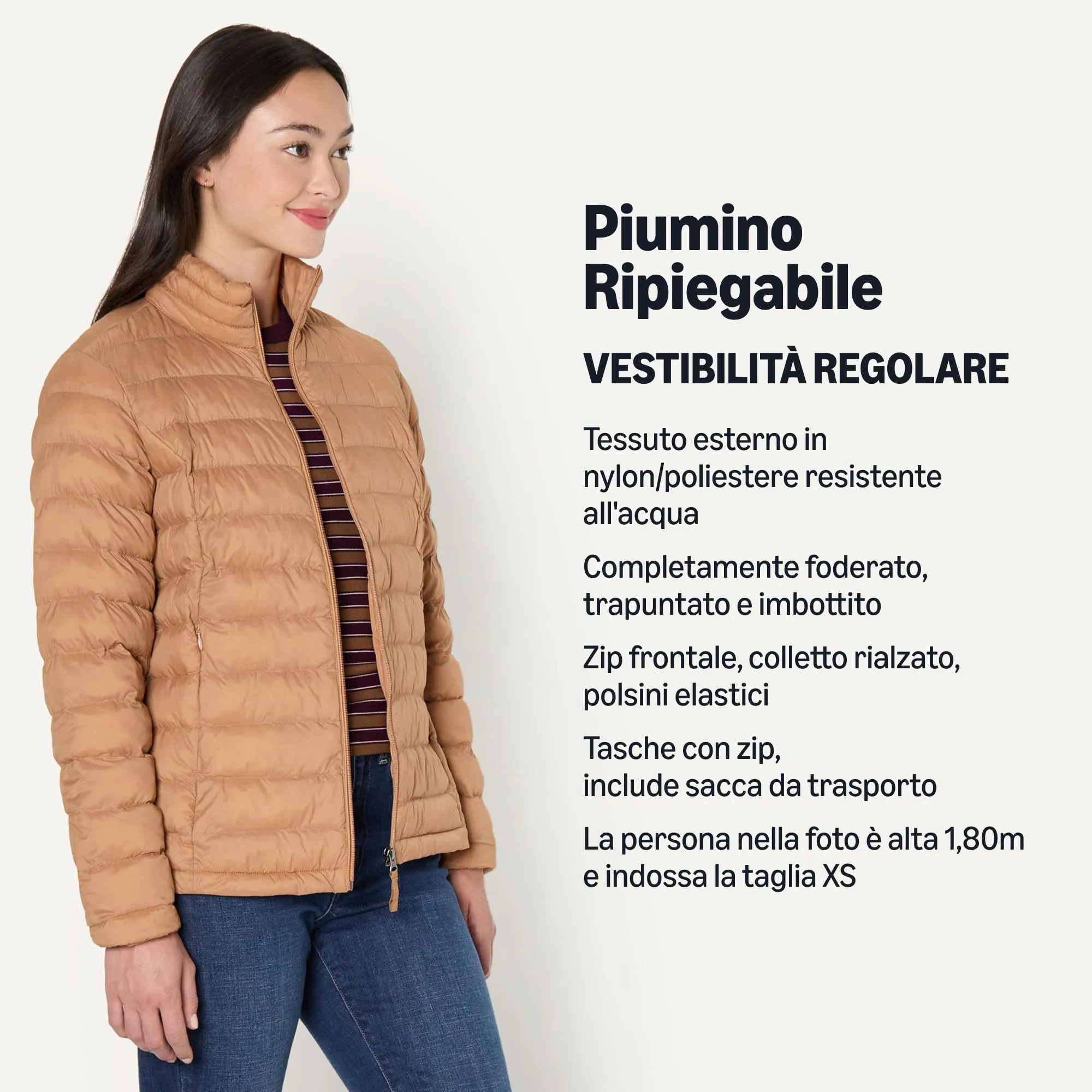 Amazon Essentials Piumino leggero resistente all'acqua ripiegabile Donna, Marrone Chiaro, L - immagine 2