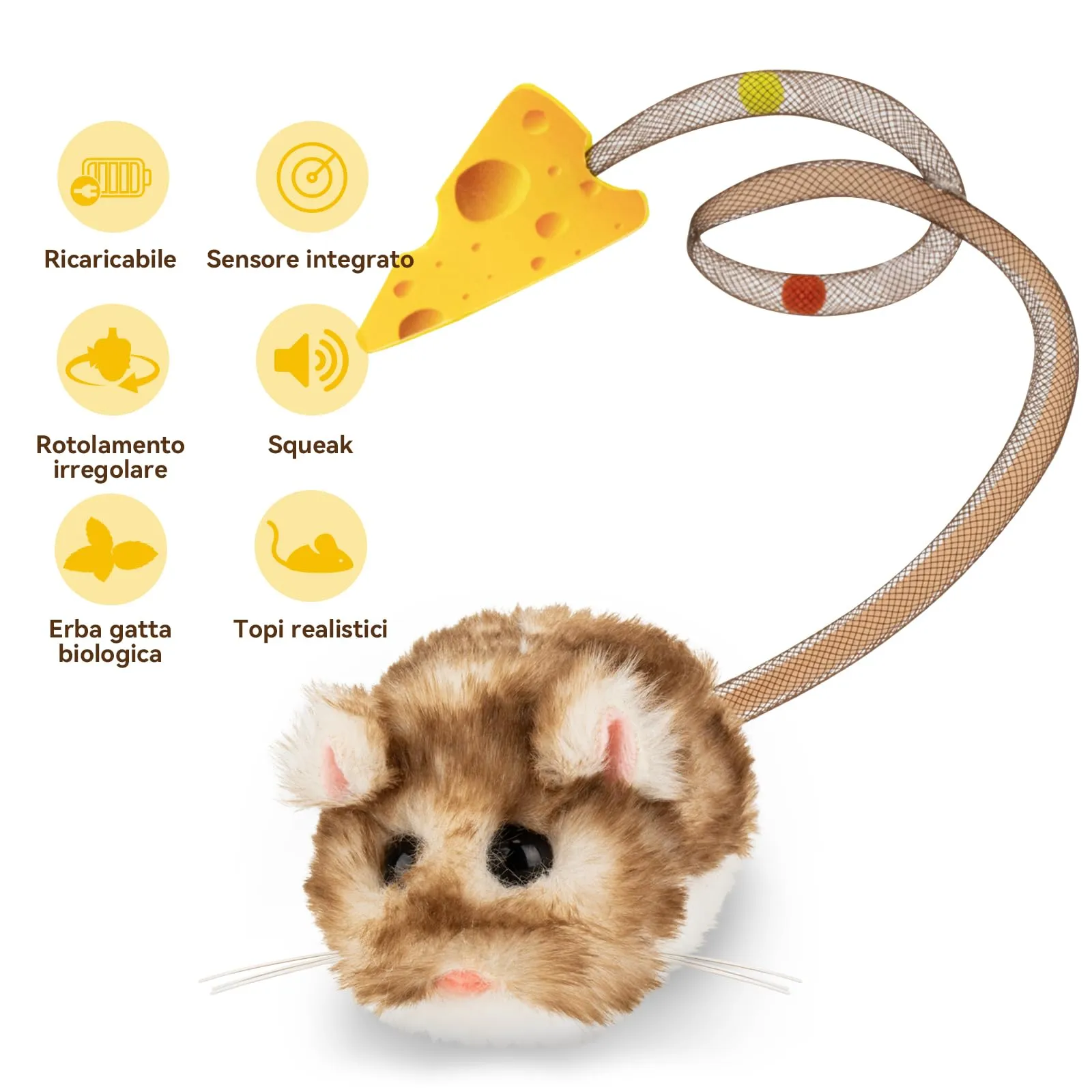 Migipaws Giocattolo Interattivo per Gatti, Topolino Elettrico Ricaricabile con Sensore Intelligente, Coda Mobile, Squittio ed Erba Gatta - immagine 4