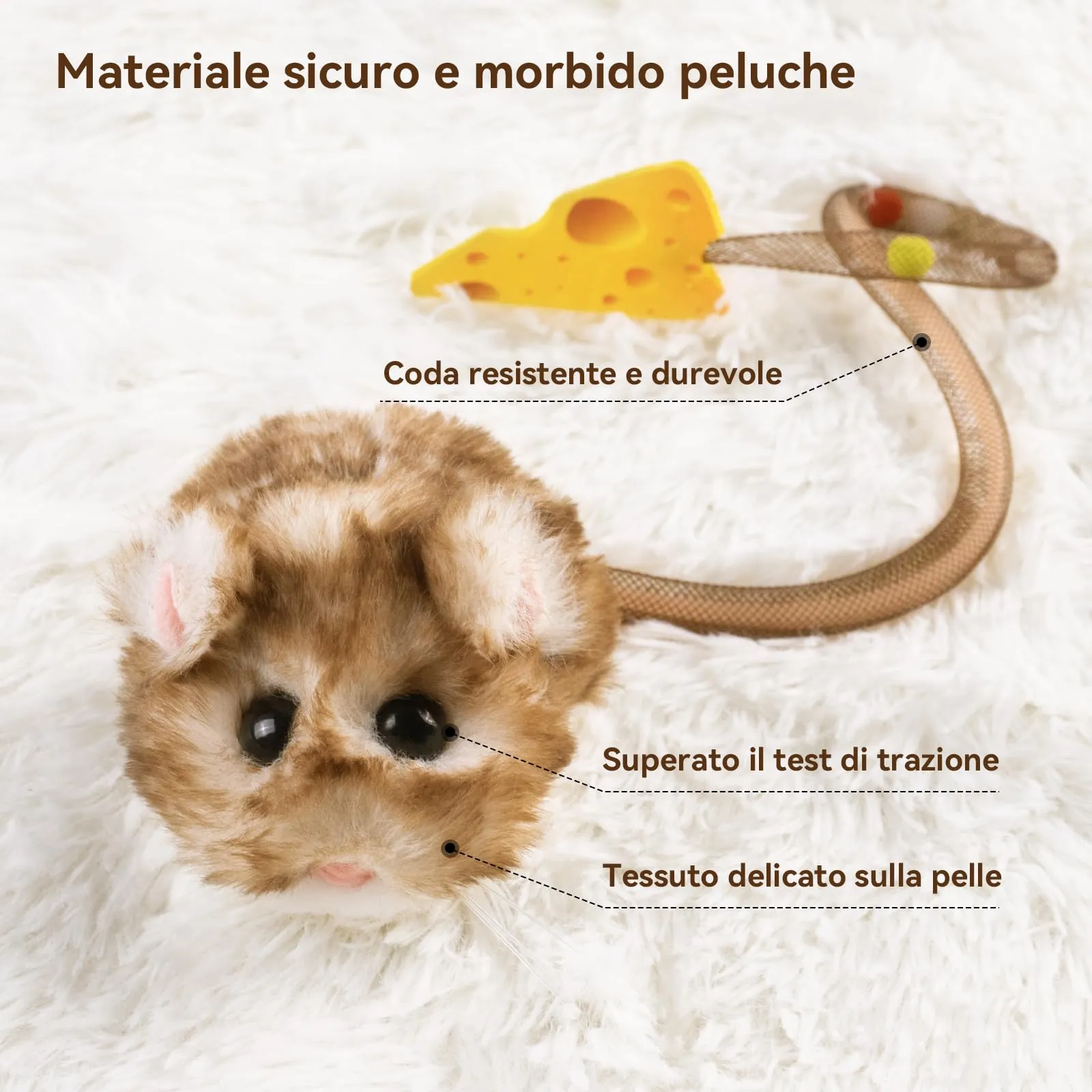 Migipaws Giocattolo Interattivo per Gatti, Topolino Elettrico Ricaricabile con Sensore Intelligente, Coda Mobile, Squittio ed Erba Gatta - immagine 5