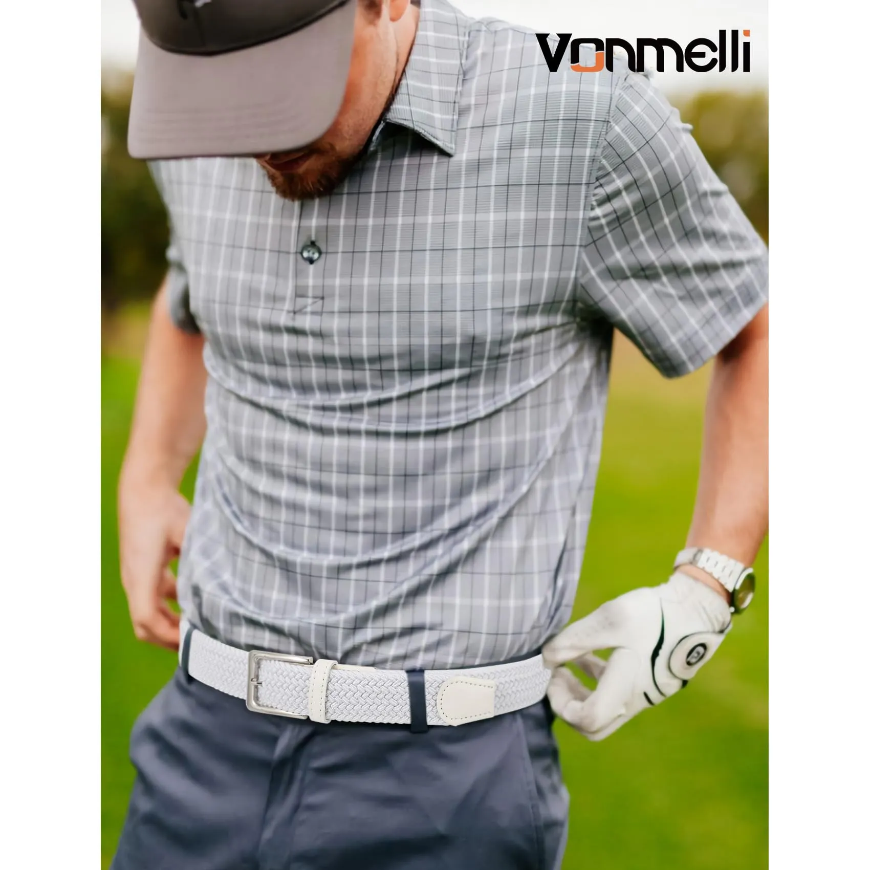 VONMELLI Cintura Elastica Intrecciata Regolabile per Uomo, Bianco, L - immagine 2