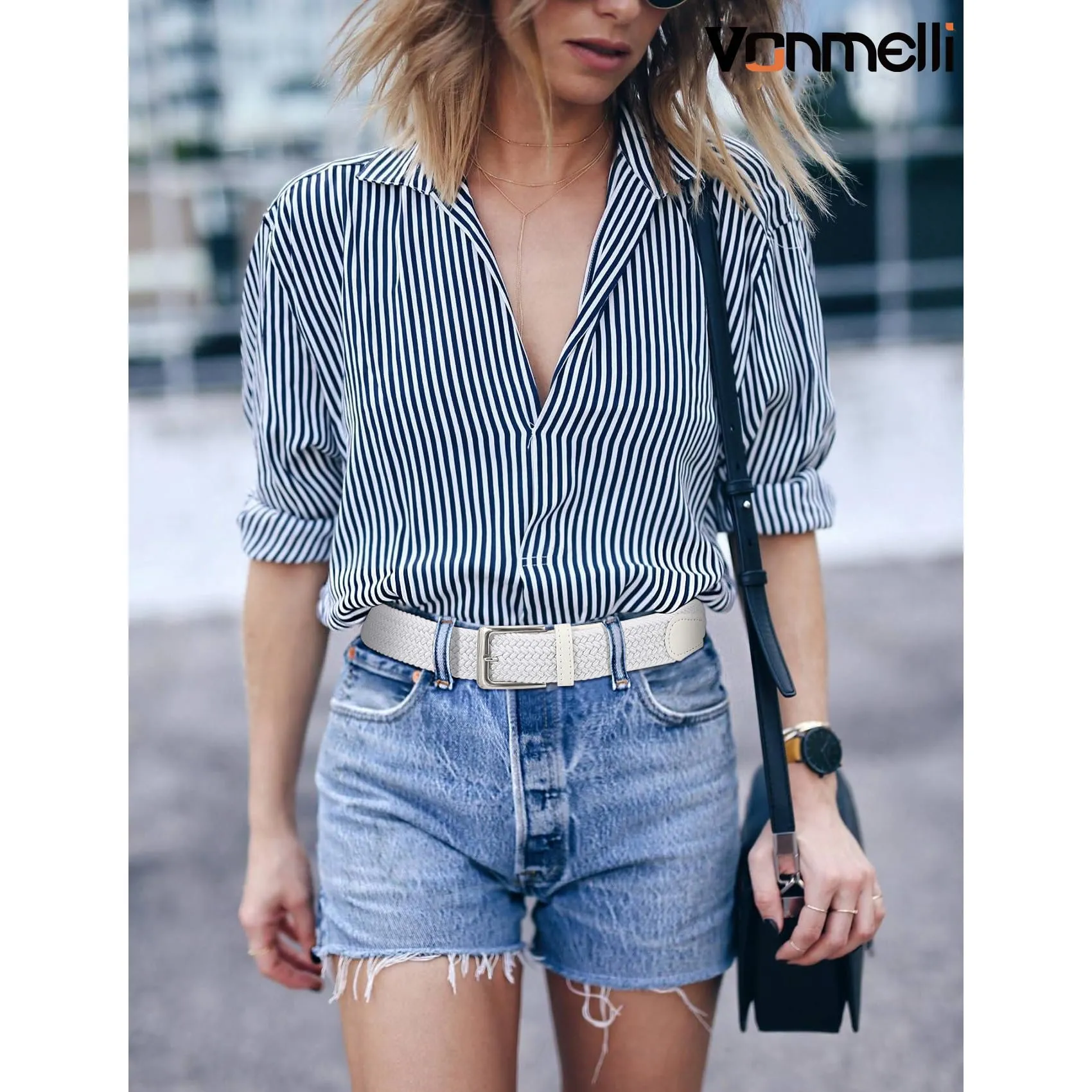 VONMELLI Cintura Elastica Intrecciata Uomo in Tessuto Regolabile Bianco M - immagine 5
