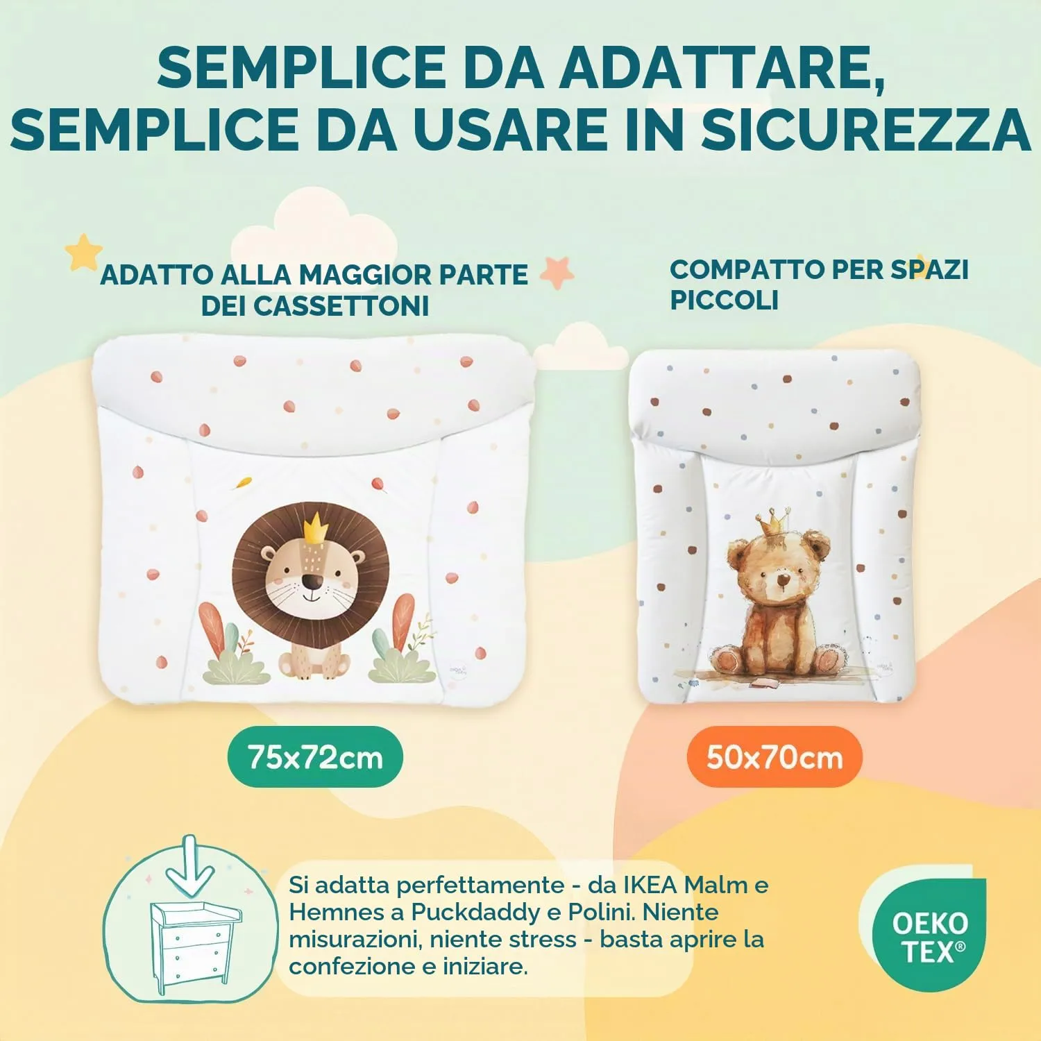 Ceba Baby Fasciatoio Materassino Lavabile e Impermeabile, Öko-Tex, 75x72 cm, Orso sulla luna - immagine 2