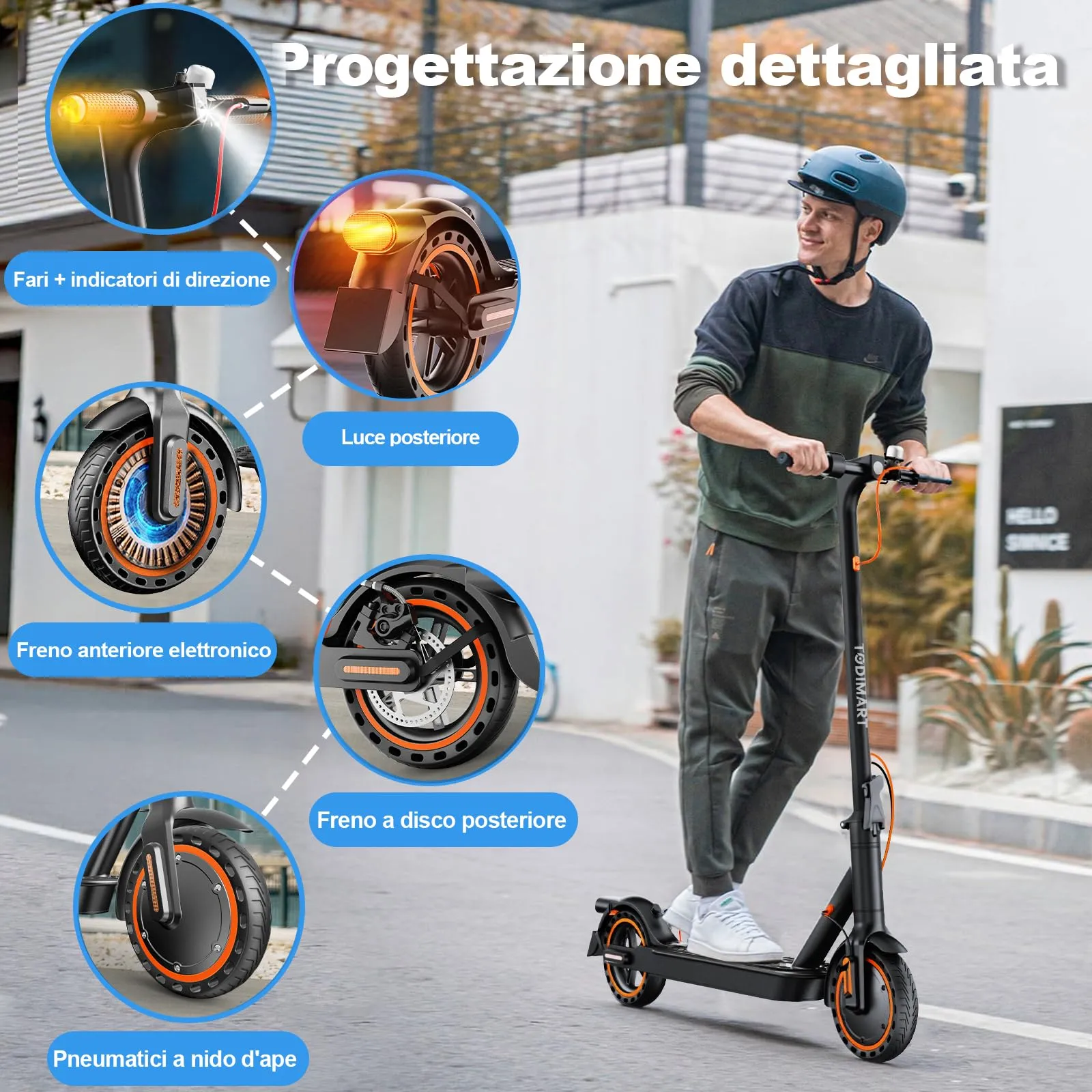TODIMART T3 Monopattino Elettrico Adulto 350W, 35km Autonomia, 25 km/h, Pneumatici 8.5", Pieghevole - immagine 3