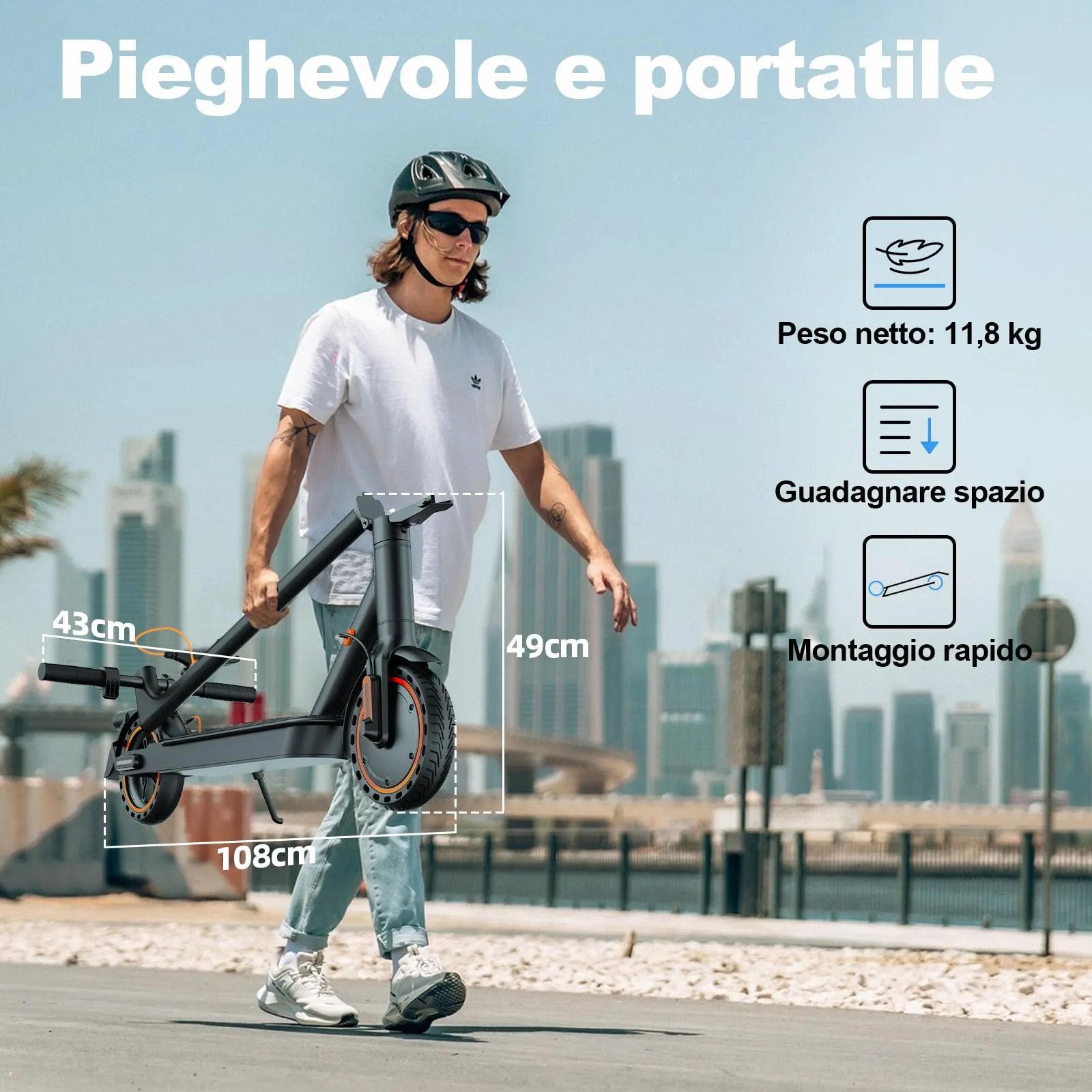 TODIMART T3 Monopattino Elettrico Adulto 350W, 35km Autonomia, 25 km/h, Pneumatici 8.5", Pieghevole - immagine 6