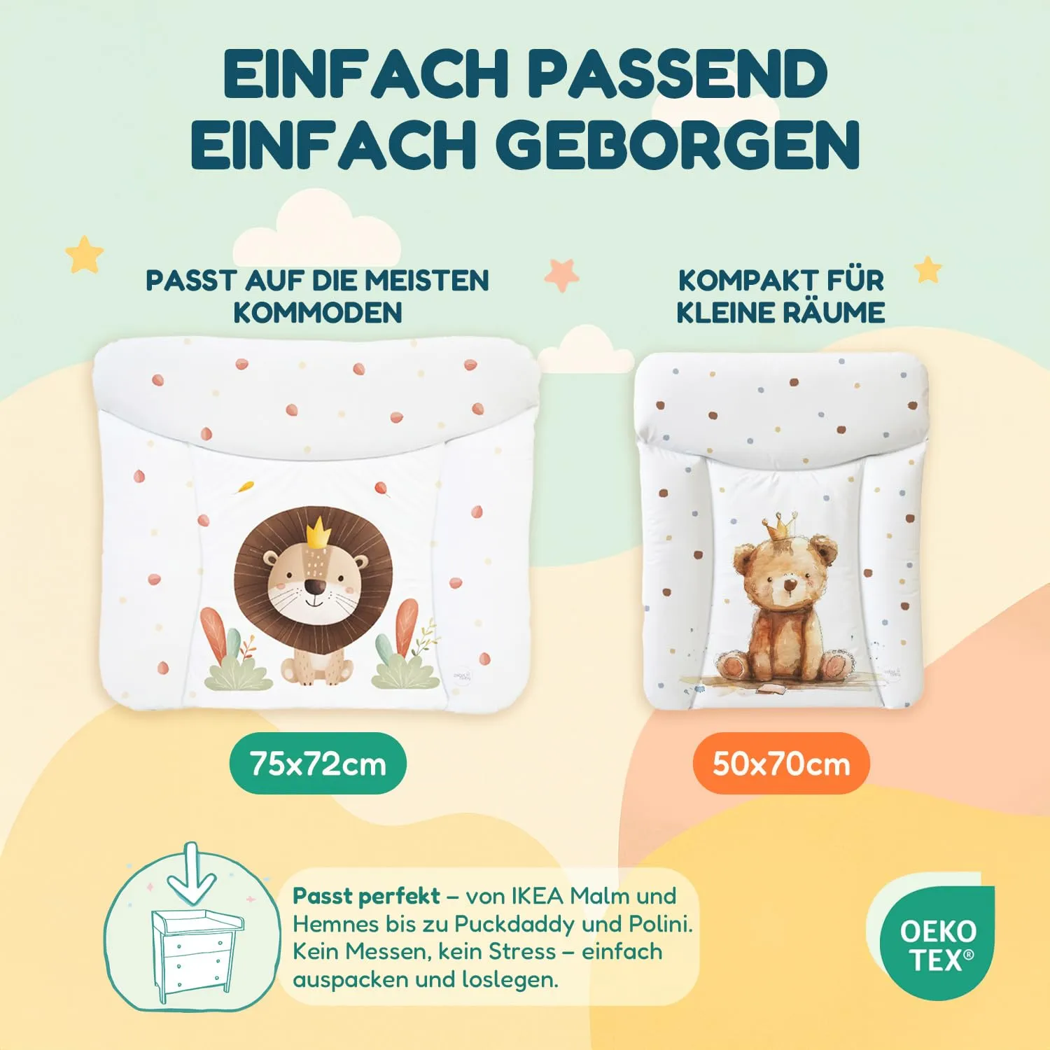 Ceba Baby Fasciatoio Materassino Lavabile e Impermeabile, Certificato Öko-Tex, 70x50 cm, Orso sulla luna - immagine 2