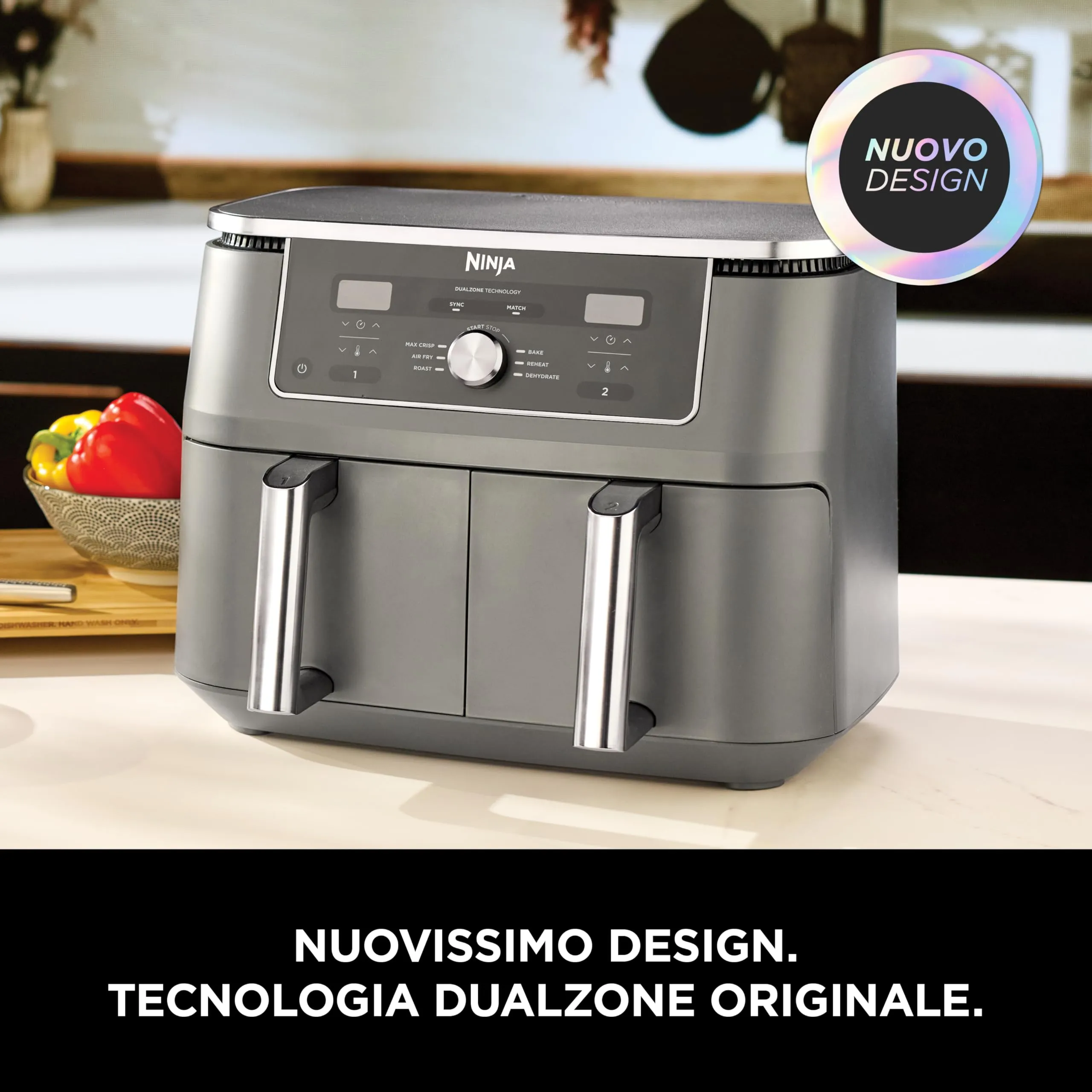 Ninja MAX Doppia Zona DZ400EU Friggitrice ad Aria Digitale 9,5L, Grigio Piombo - immagine 2