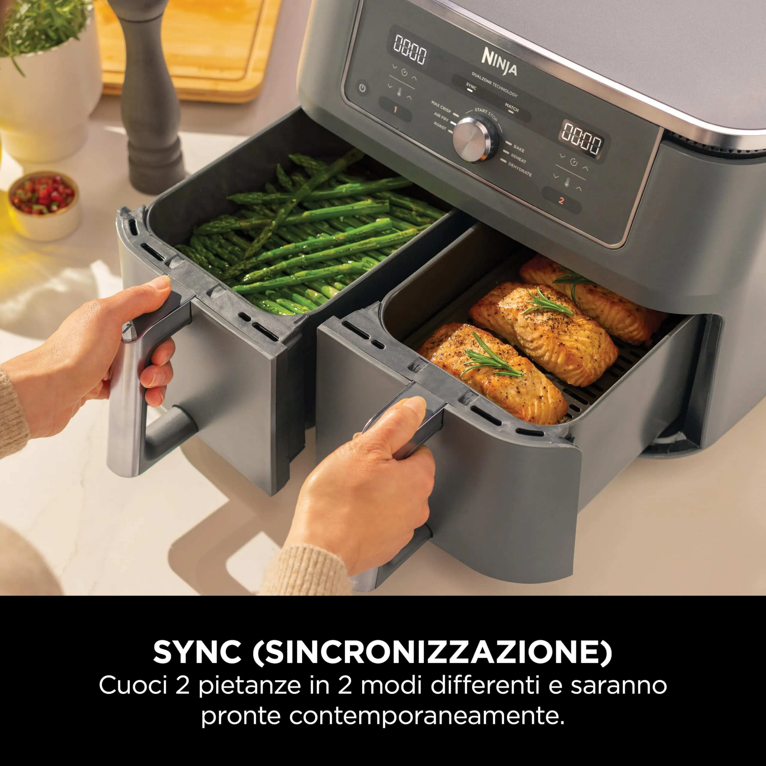 Ninja MAX Doppia Zona DZ400EU Friggitrice ad Aria Digitale 9,5L, Grigio Piombo - immagine 3