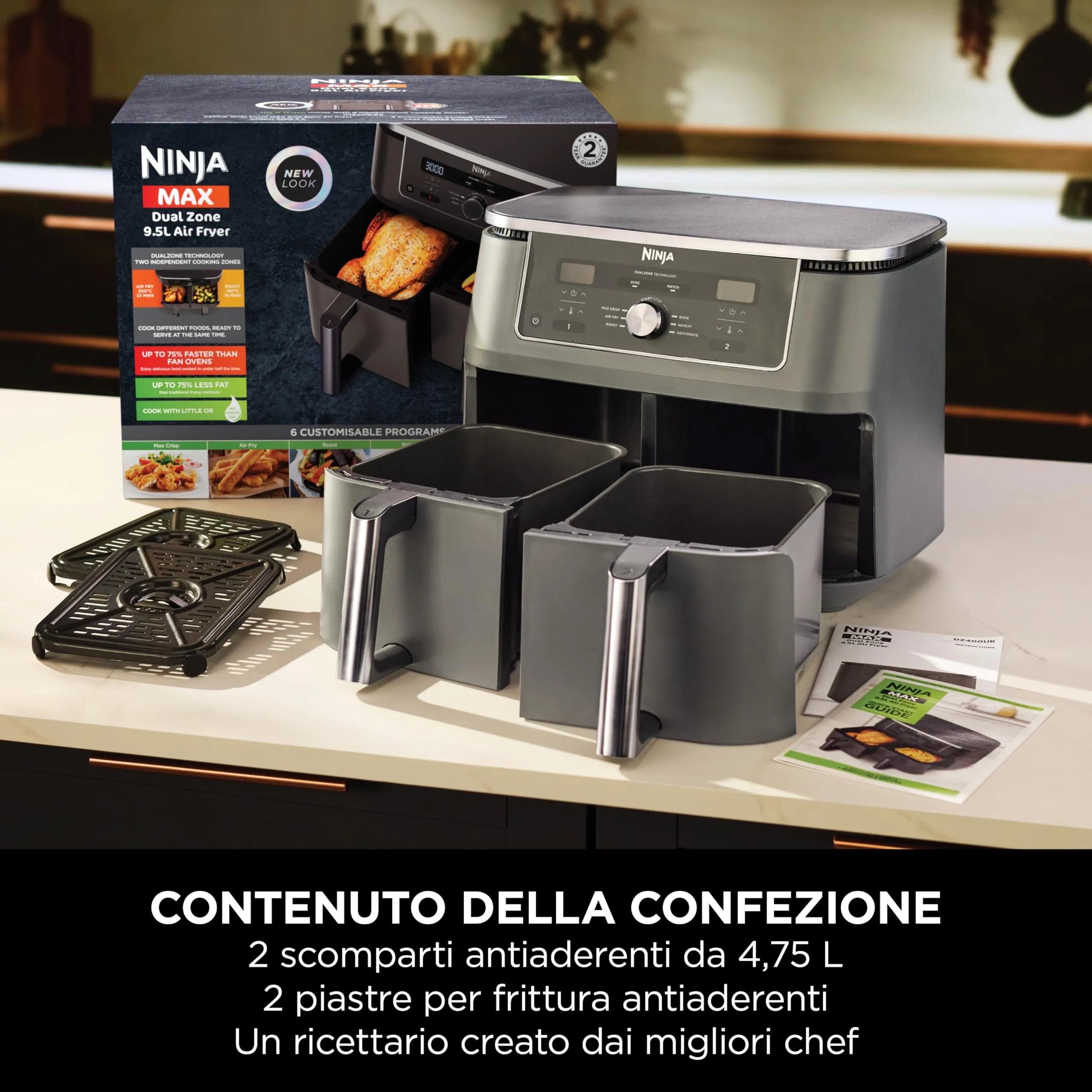 Ninja MAX Doppia Zona DZ400EU Friggitrice ad Aria Digitale 9,5L, Grigio Piombo - immagine 9