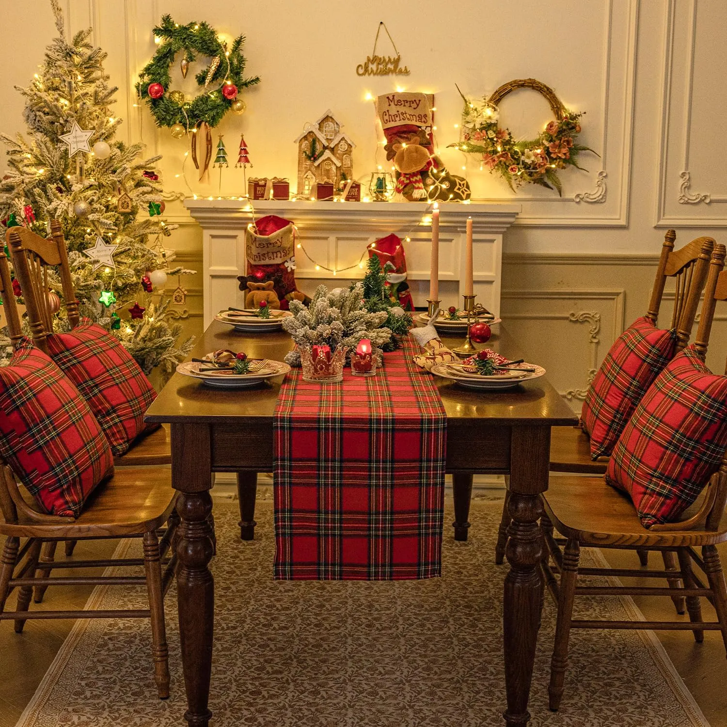 Softalker Runner da tavolo natalizio Buffalo Plaid, 33 x 91 cm, antimacchia e lavabile - immagine 6