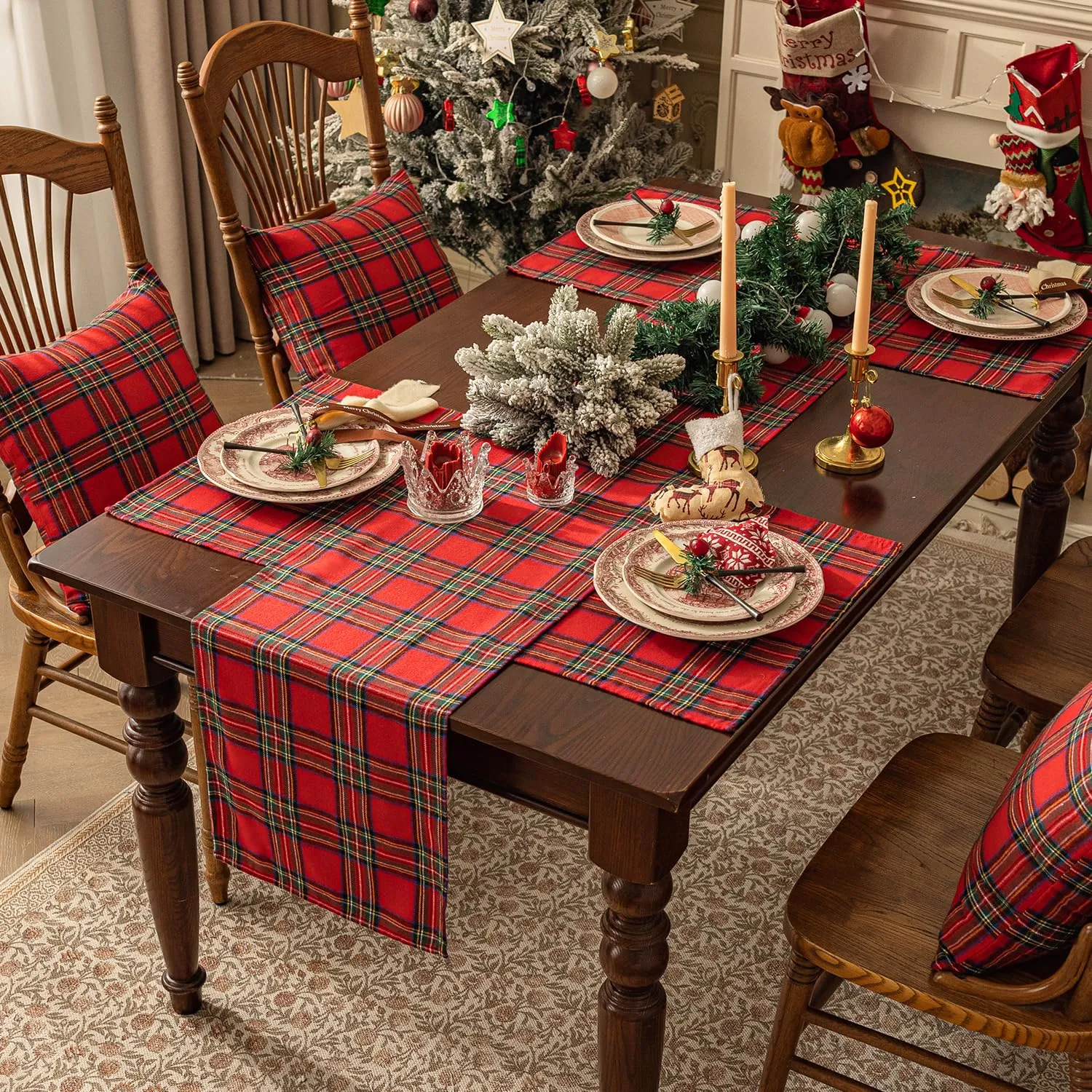 Softalker Runner da tavolo natalizio Buffalo Plaid, 33 x 91 cm, antimacchia e lavabile - immagine 7