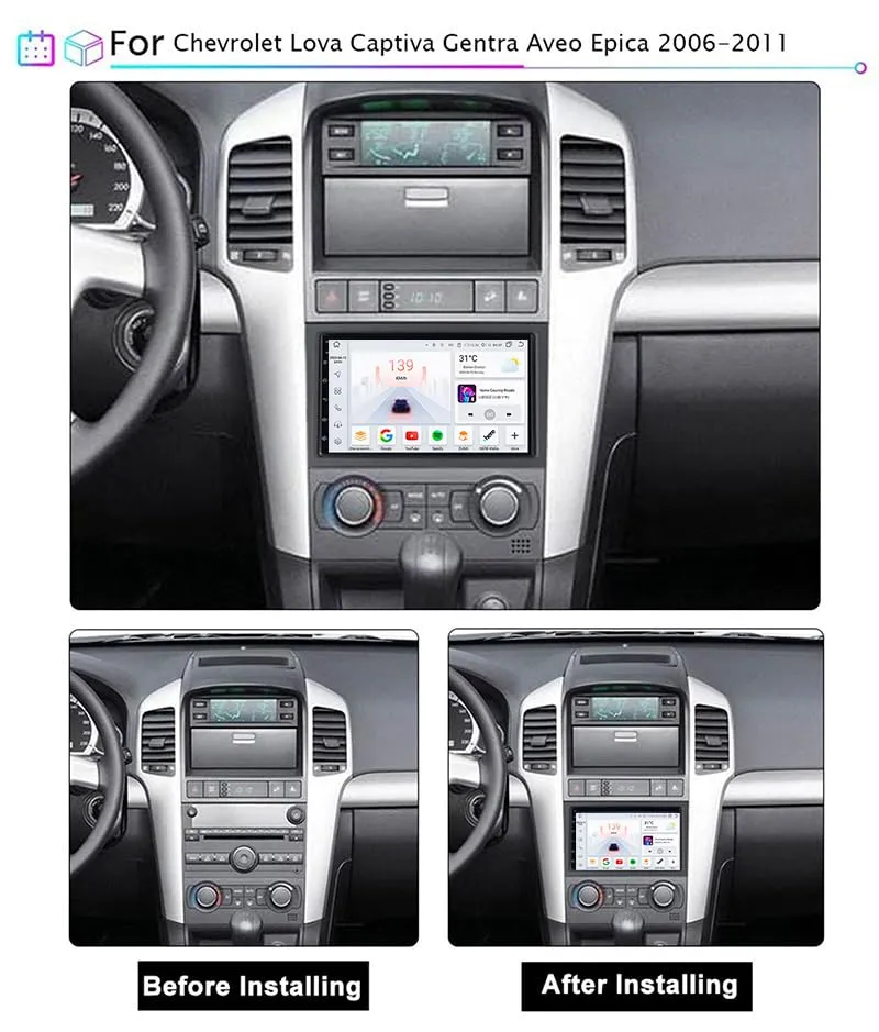 YFYANFEI 2 DIN Android 14 Car Radio for Chevrolet Lova Captiva Gentra Aveo Epica 2006-2011, 9 Inch HD Touch Screen, Bluetooth, Steering Wheel Control, Mirror Link, 8 Core, 12GB RAM, 256GB ROM - immagine 2