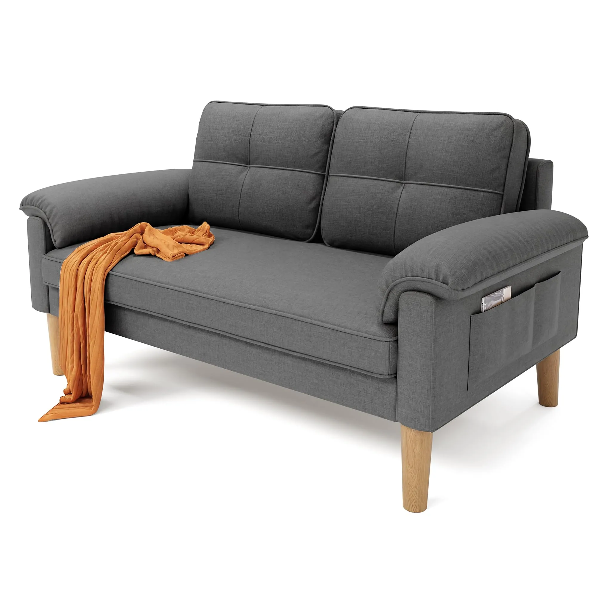 Xbro Divano a 2 Posti con Braccioli e Tasche Laterali, 145 x 77 x 77 cm, Grigio Scuro - immagine 1