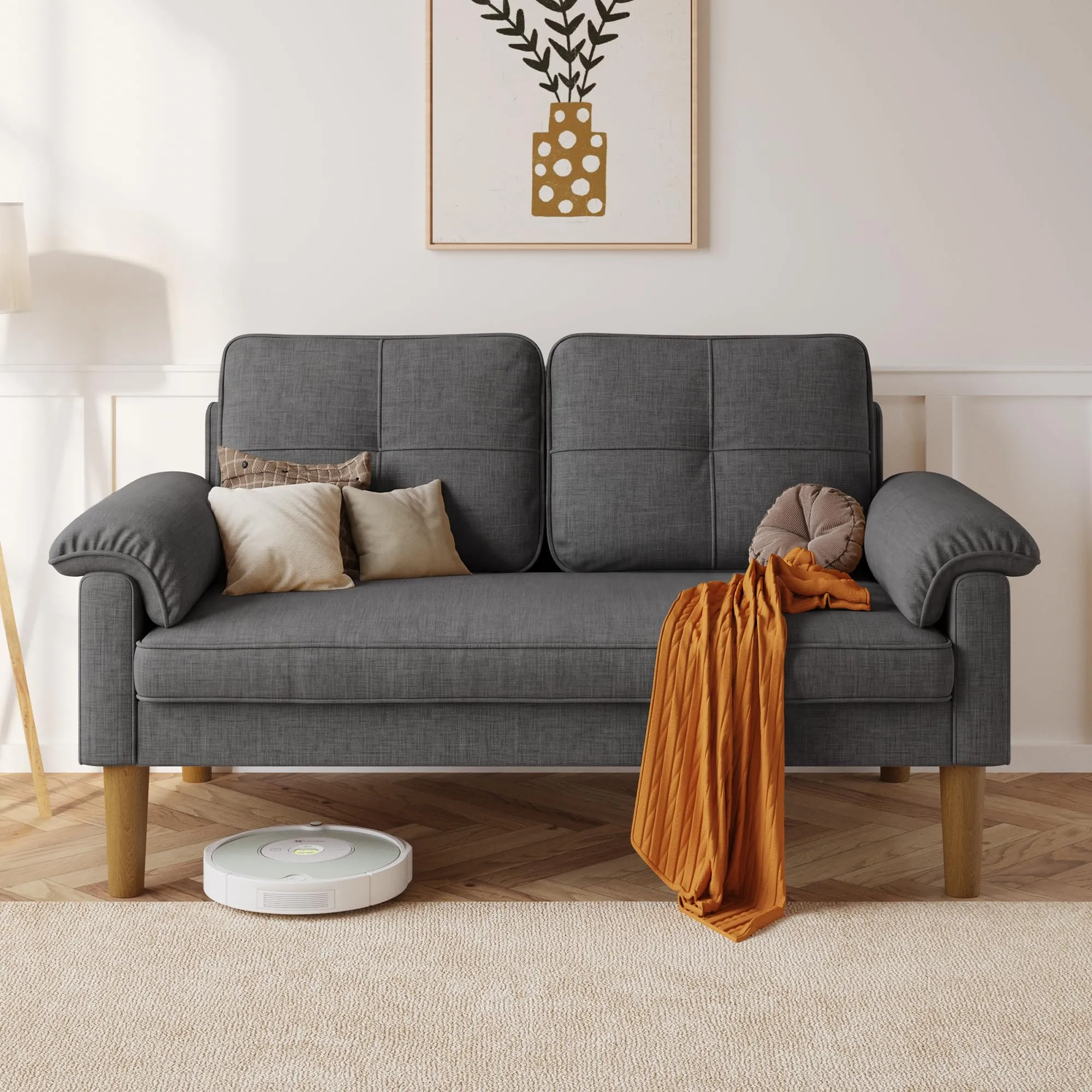 Xbro Divano a 2 Posti con Braccioli e Tasche Laterali, 145 x 77 x 77 cm, Grigio Scuro - immagine 2