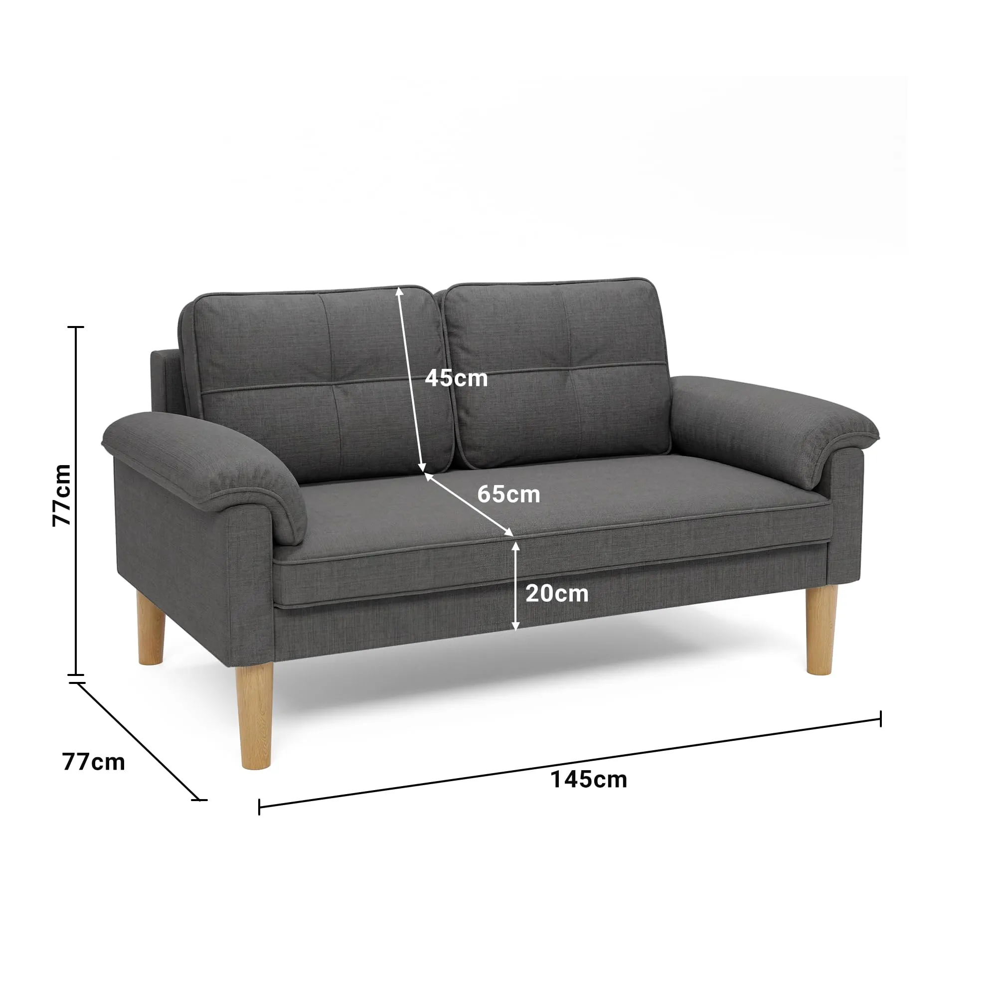 Xbro Divano a 2 Posti con Braccioli e Tasche Laterali, 145 x 77 x 77 cm, Grigio Scuro - immagine 3