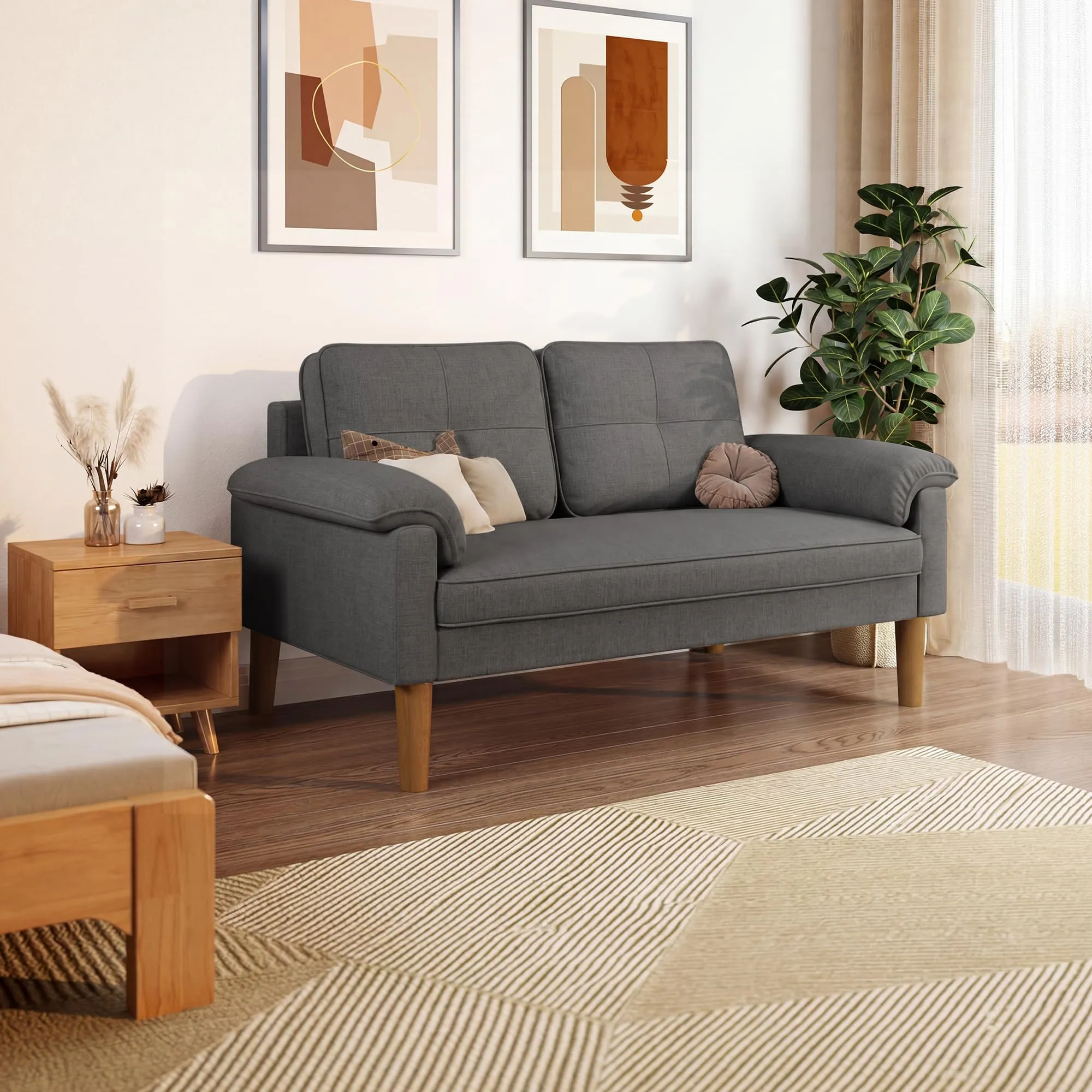 Xbro Divano a 2 Posti con Braccioli e Tasche Laterali, 145 x 77 x 77 cm, Grigio Scuro - immagine 6