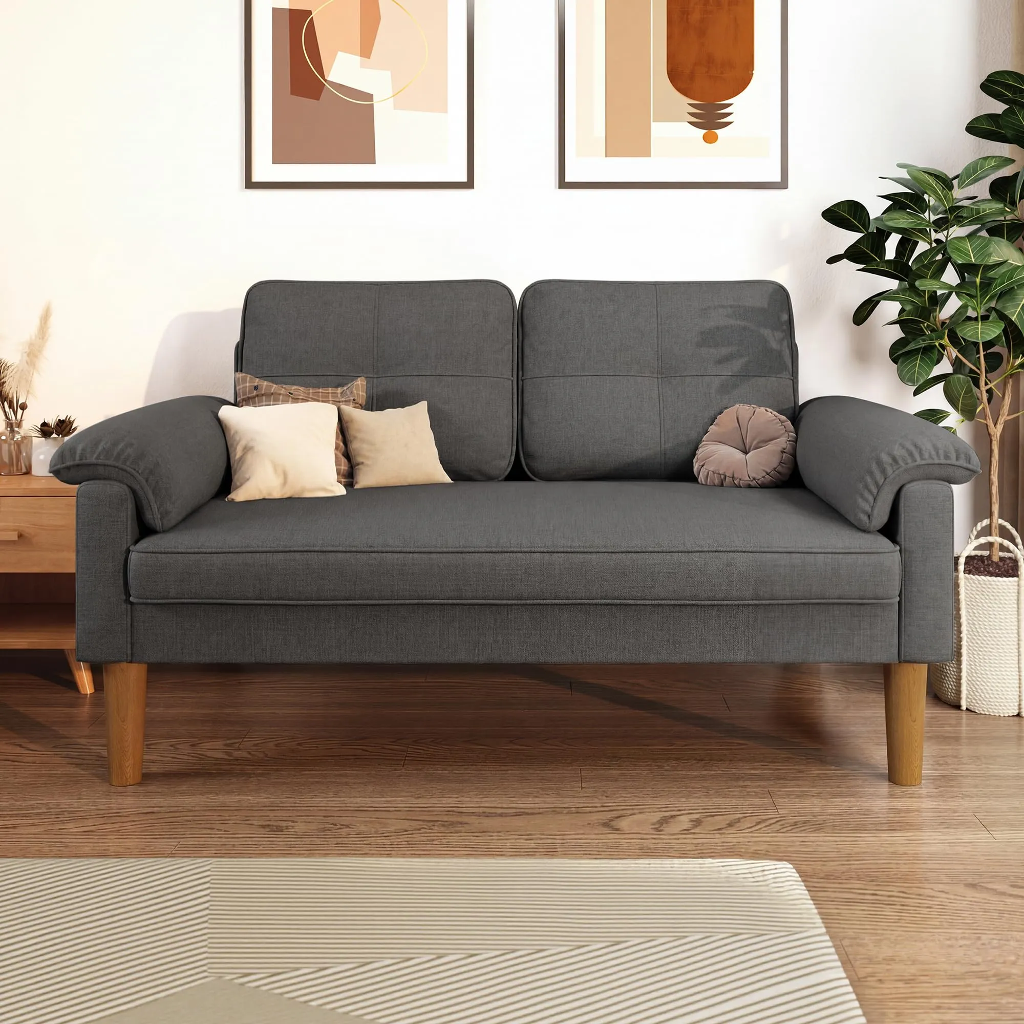 Xbro Divano a 2 Posti con Braccioli e Tasche Laterali, 145 x 77 x 77 cm, Grigio Scuro - immagine 8