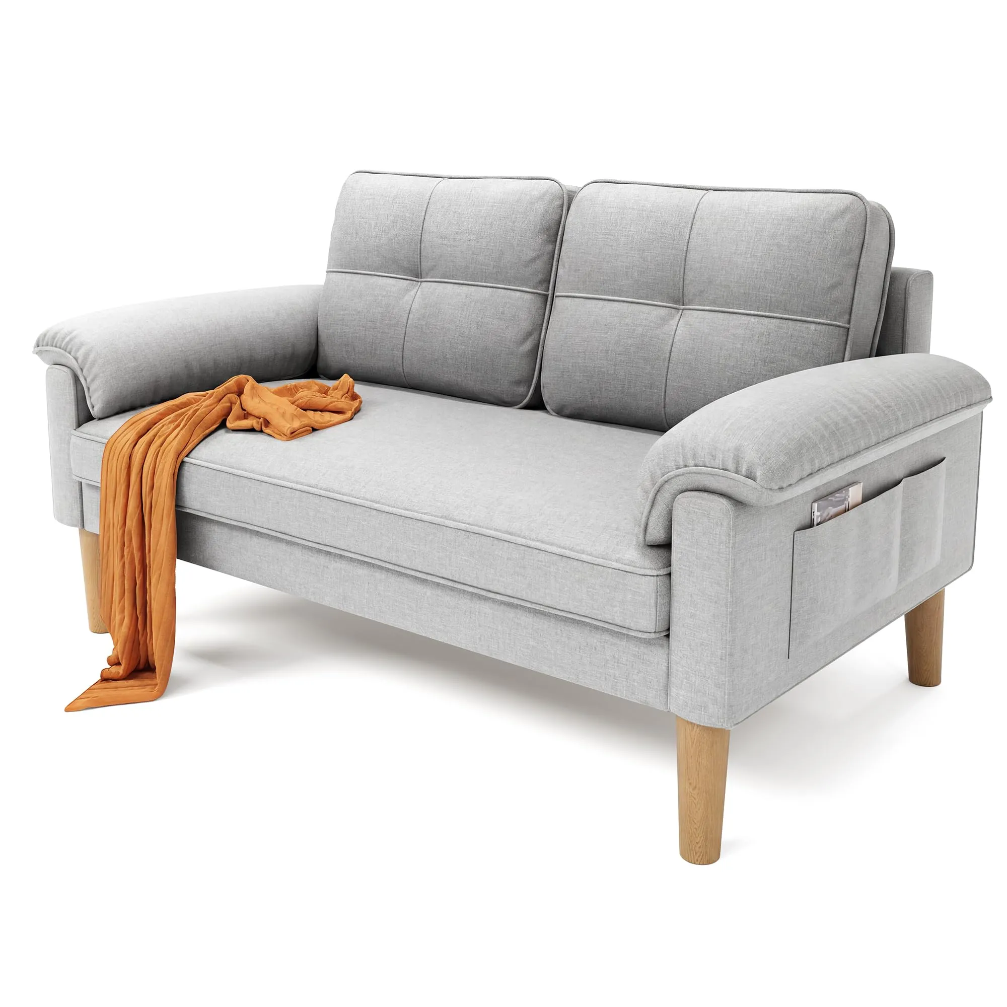 Xbro Divano a 2 Posti con Braccioli e Tasche Laterali, Tessuto, 145 x 77 x 77 cm, Grigio Chiaro - immagine 1