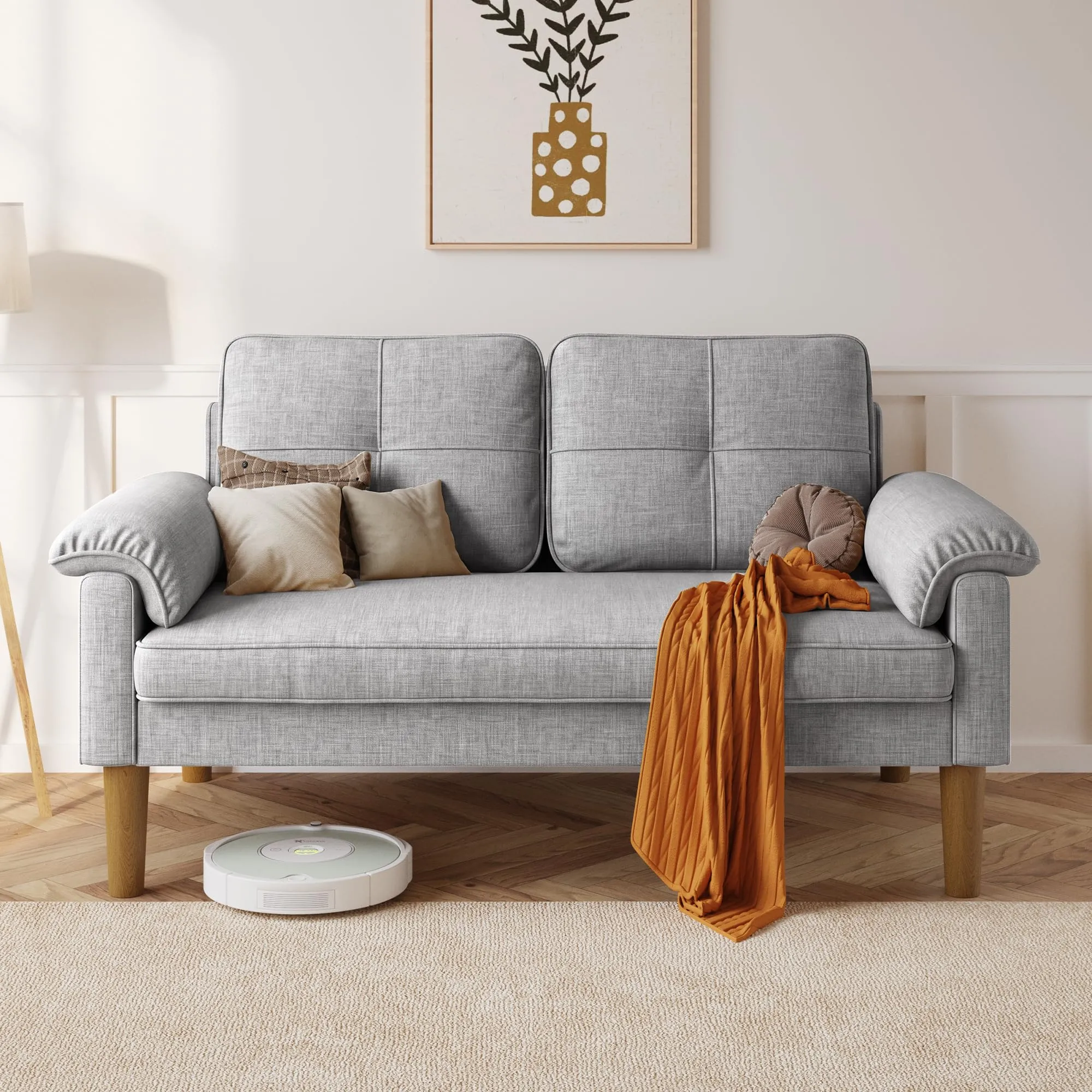 Xbro Divano a 2 Posti con Braccioli e Tasche Laterali, Tessuto, 145 x 77 x 77 cm, Grigio Chiaro - immagine 2