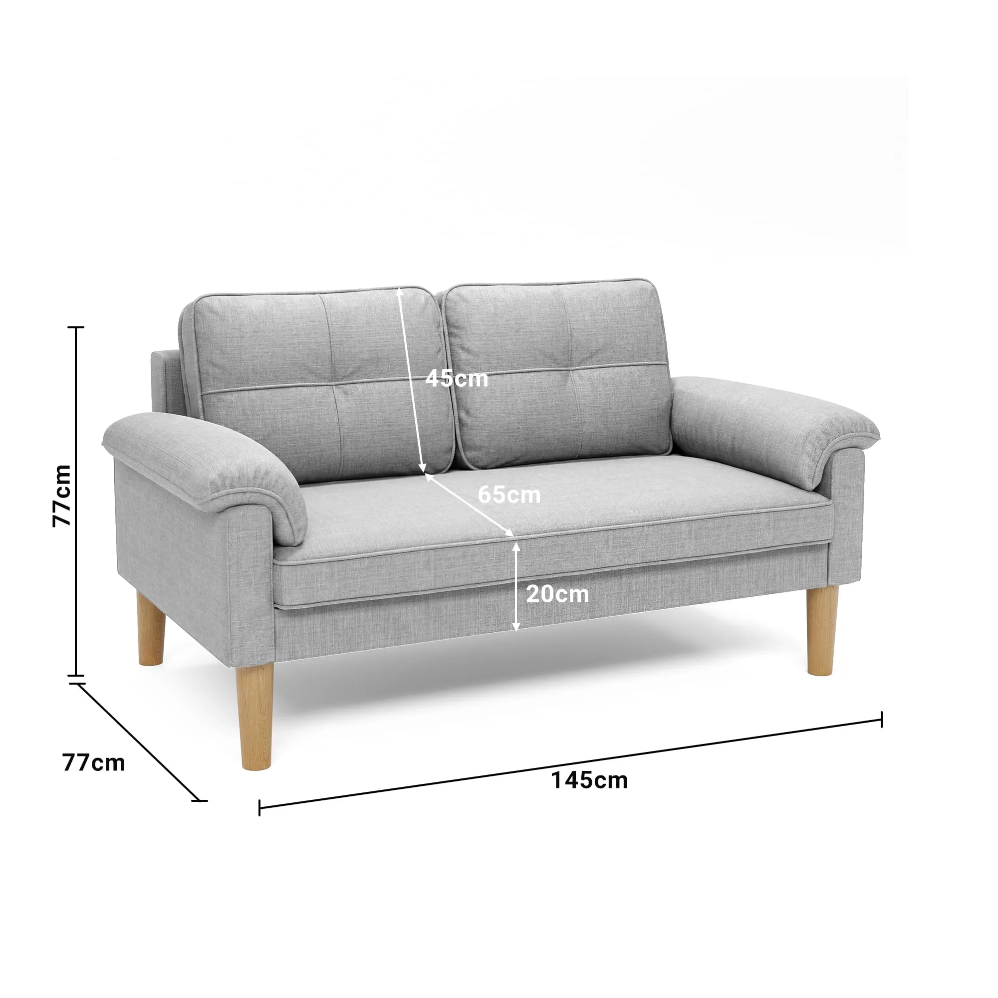 Xbro Divano a 2 Posti con Braccioli e Tasche Laterali, Tessuto, 145 x 77 x 77 cm, Grigio Chiaro - immagine 3