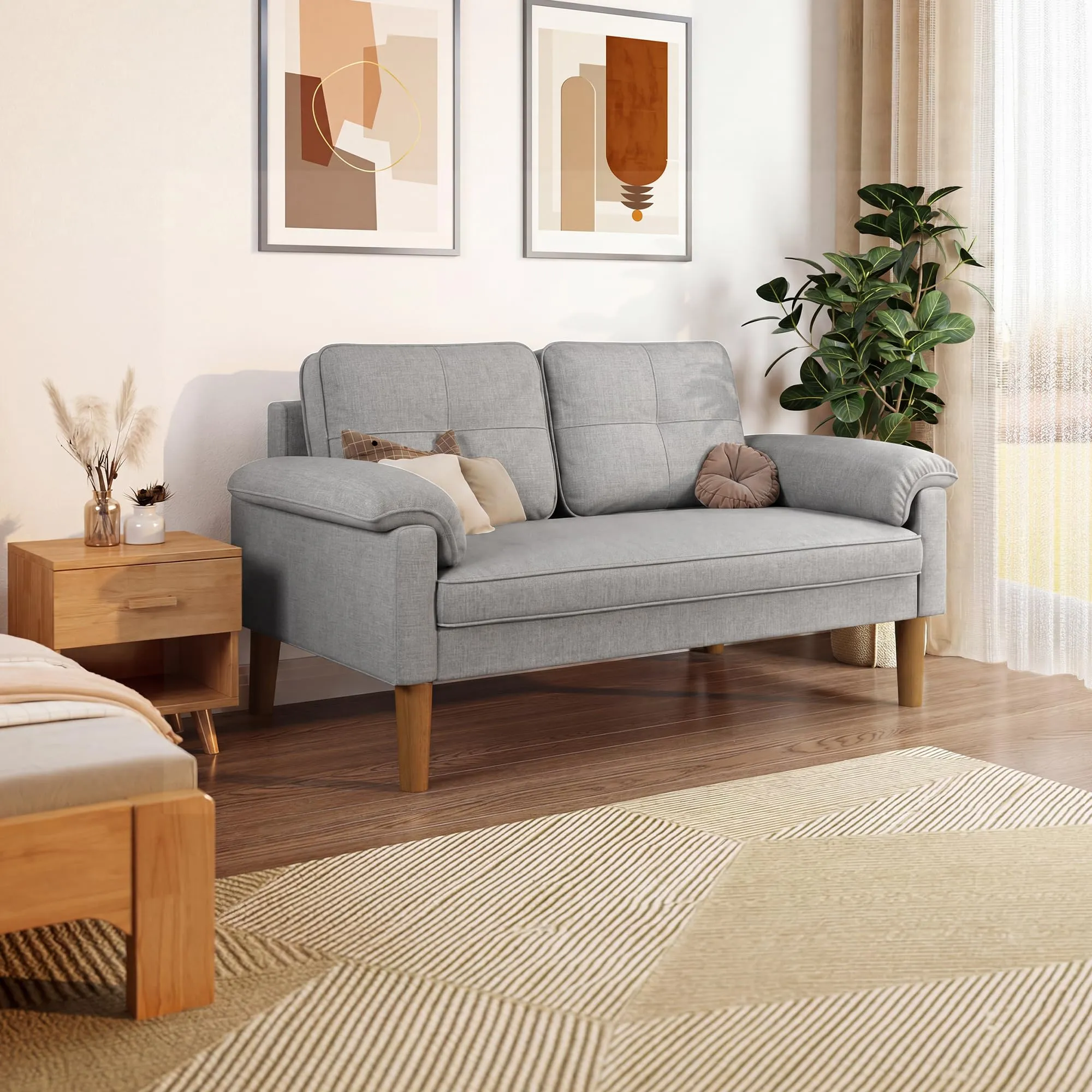 Xbro Divano a 2 Posti con Braccioli e Tasche Laterali, Tessuto, 145 x 77 x 77 cm, Grigio Chiaro - immagine 7