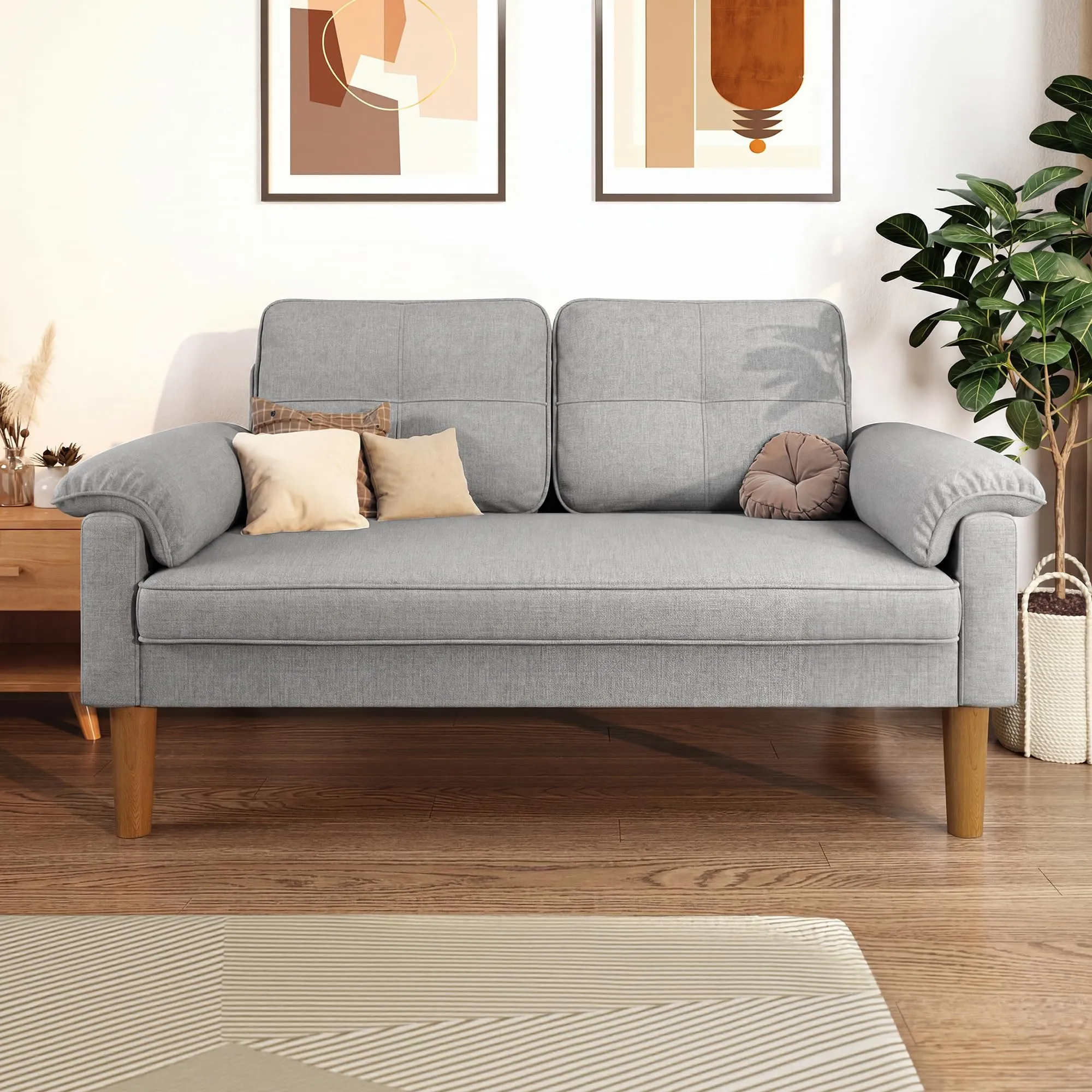 Xbro Divano a 2 Posti con Braccioli e Tasche Laterali, Tessuto, 145 x 77 x 77 cm, Grigio Chiaro - immagine 8