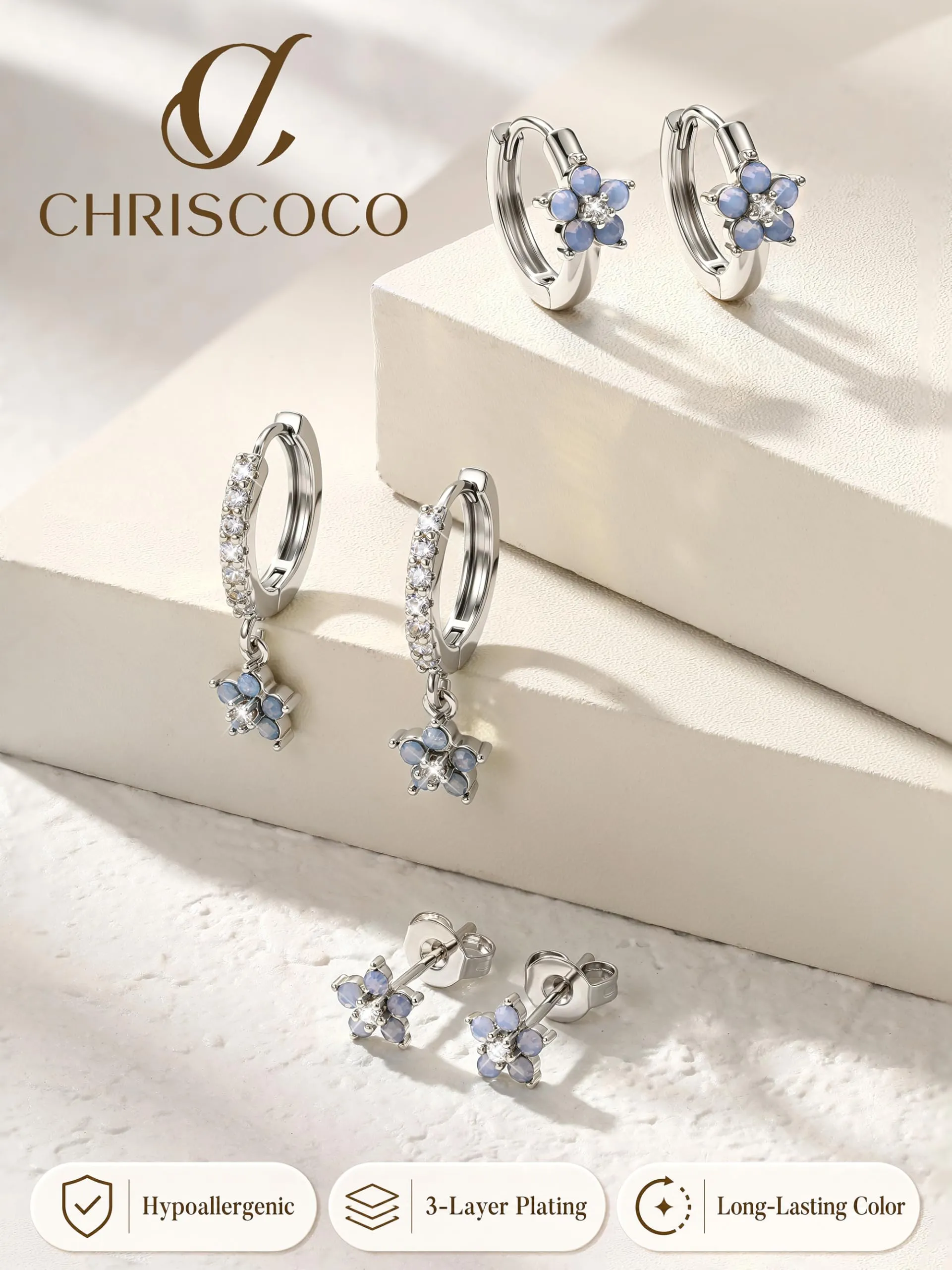 Chriscoco Set Orecchini Donna in Acciaio Chirurgico Oro e Argento - immagine 7