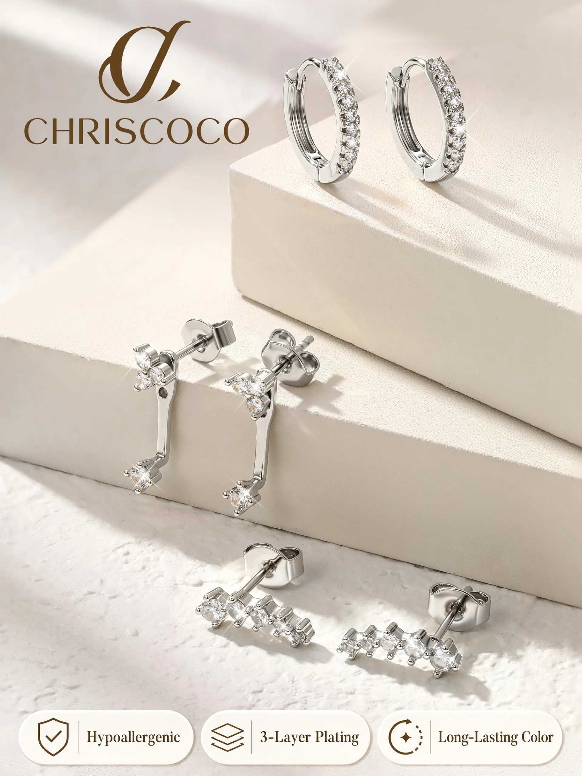 Chriscoco Set Orecchini Donna in Acciaio Chirurgico, Oro e Argento - immagine 7