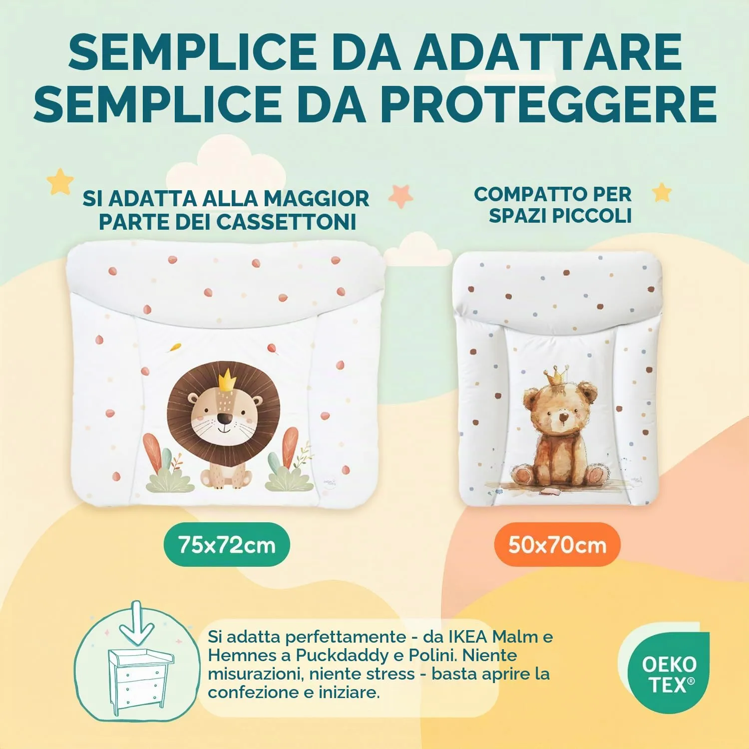 Ceba Baby Fasciatoio Materassino Lavabile e Impermeabile, 75x72 cm, Elefante nel pallone - immagine 2