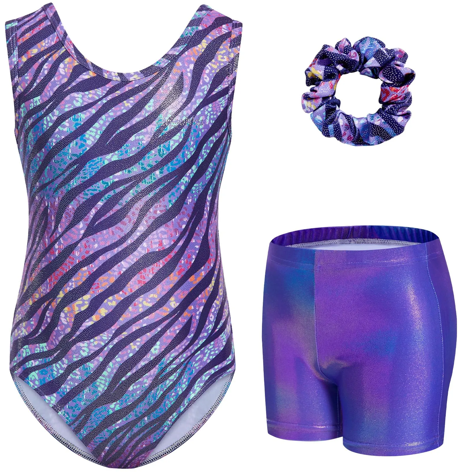 Gogokids Completo da Ginnastica Bambina 3 Pezzi Body Senza Maniche, Pantaloncini e Fascia per Capelli, Colore Sfumato, 9-10 anni - immagine 1