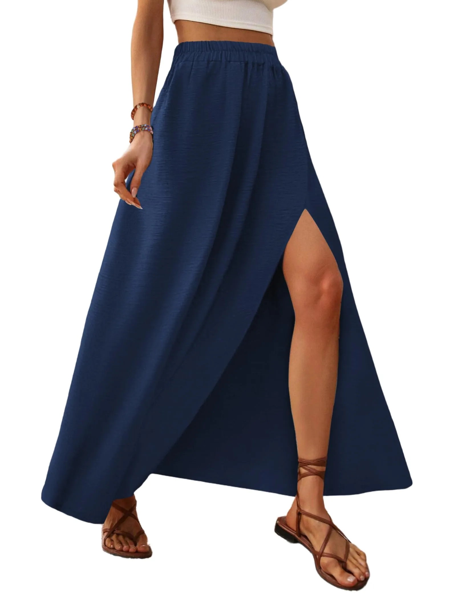 Zeagoo Gonna Maxi in Chiffon a Vita Elastica Blu Scuro XL - immagine 1