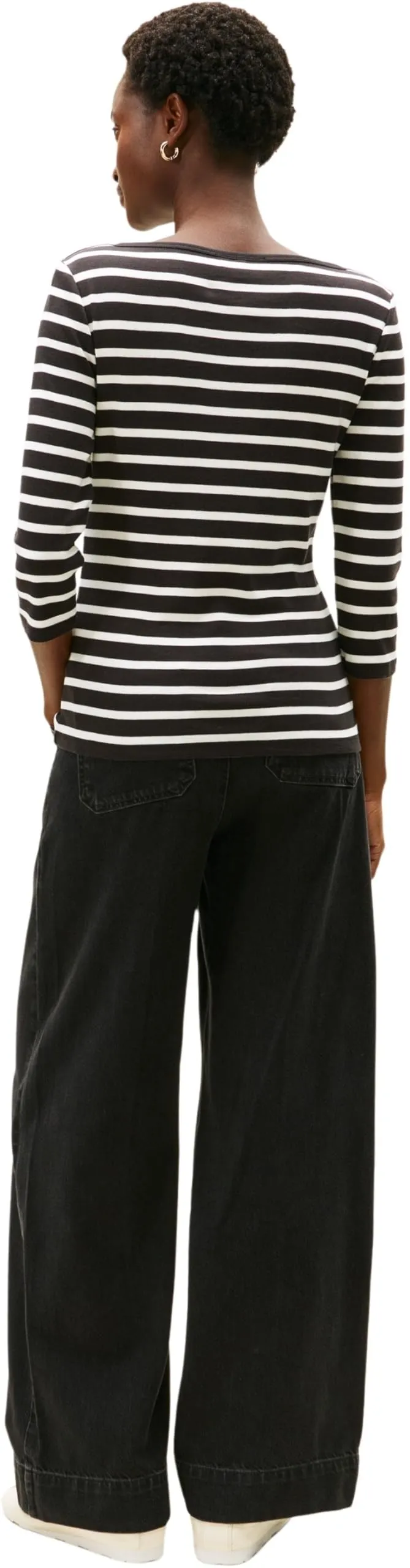 Tommy Hilfiger Donna Maglietta Maniche Lunghe New Cody Slim Scollo a Barca, Nero (Black/Ecru STP), XL - immagine 3