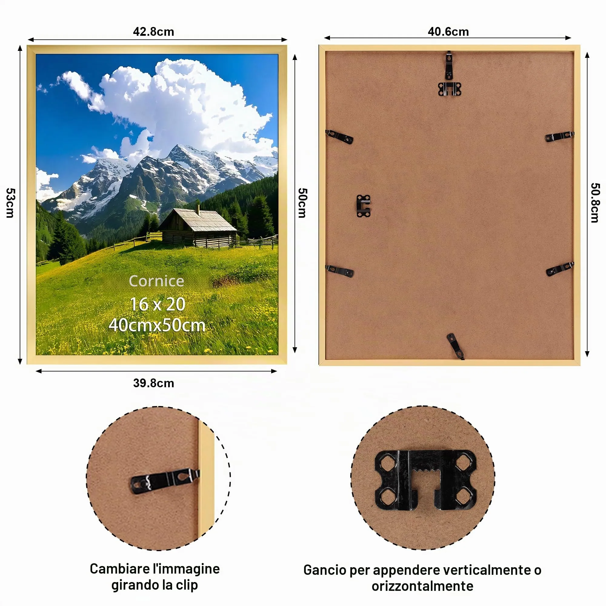 Ditwis Cornice 40x50 cm Oro per Poster, Foto e Opere d'Arte - immagine 2